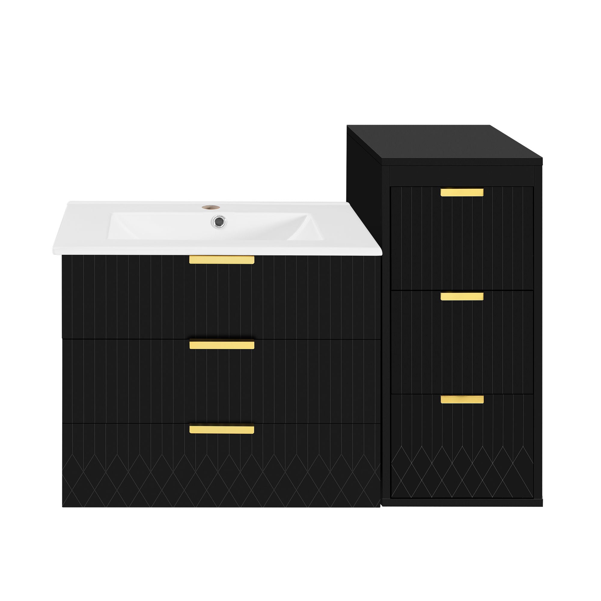 Wall Mounted Floating Cabinet With Side Cabinet Combo, Rectangular Ceramic Sink Vanity