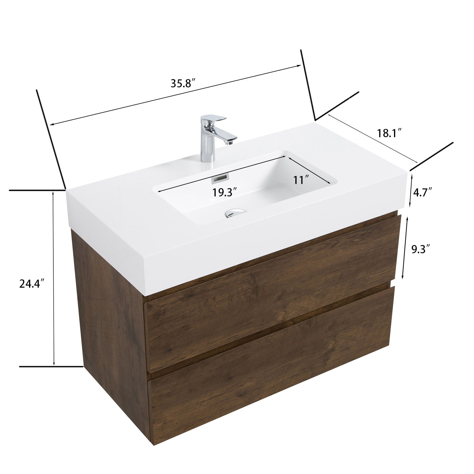 Alice - Bathroom Vanity Wall Mounted With Sink, Large Storage
