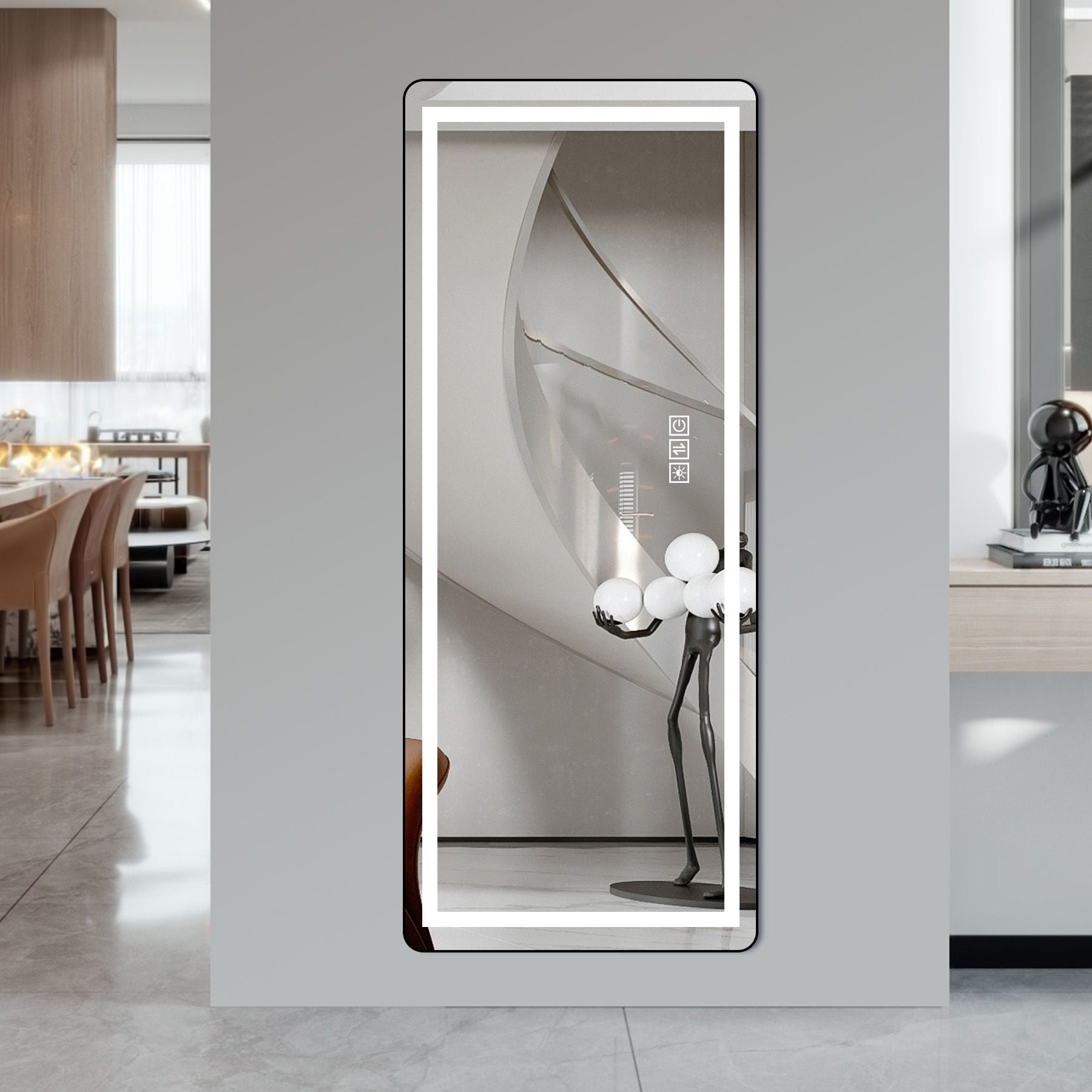 Full-Length Vertical Mirror With LED Light, Dimming Wall Mirror With Frame