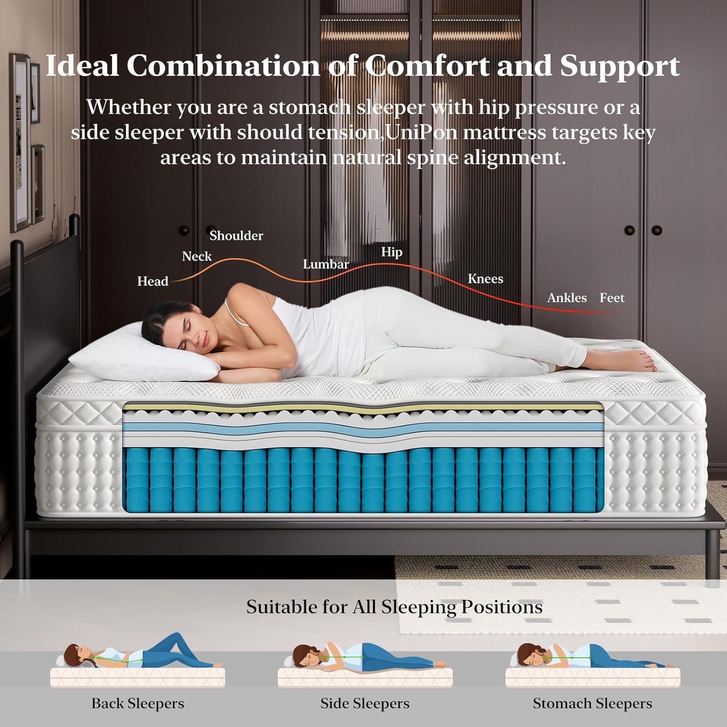 14" King Hybrid Mattress, Memory Foam & Pocket Spring Bed, Medium Firm Comfort, Spine Support, Quiet & Breathable - White