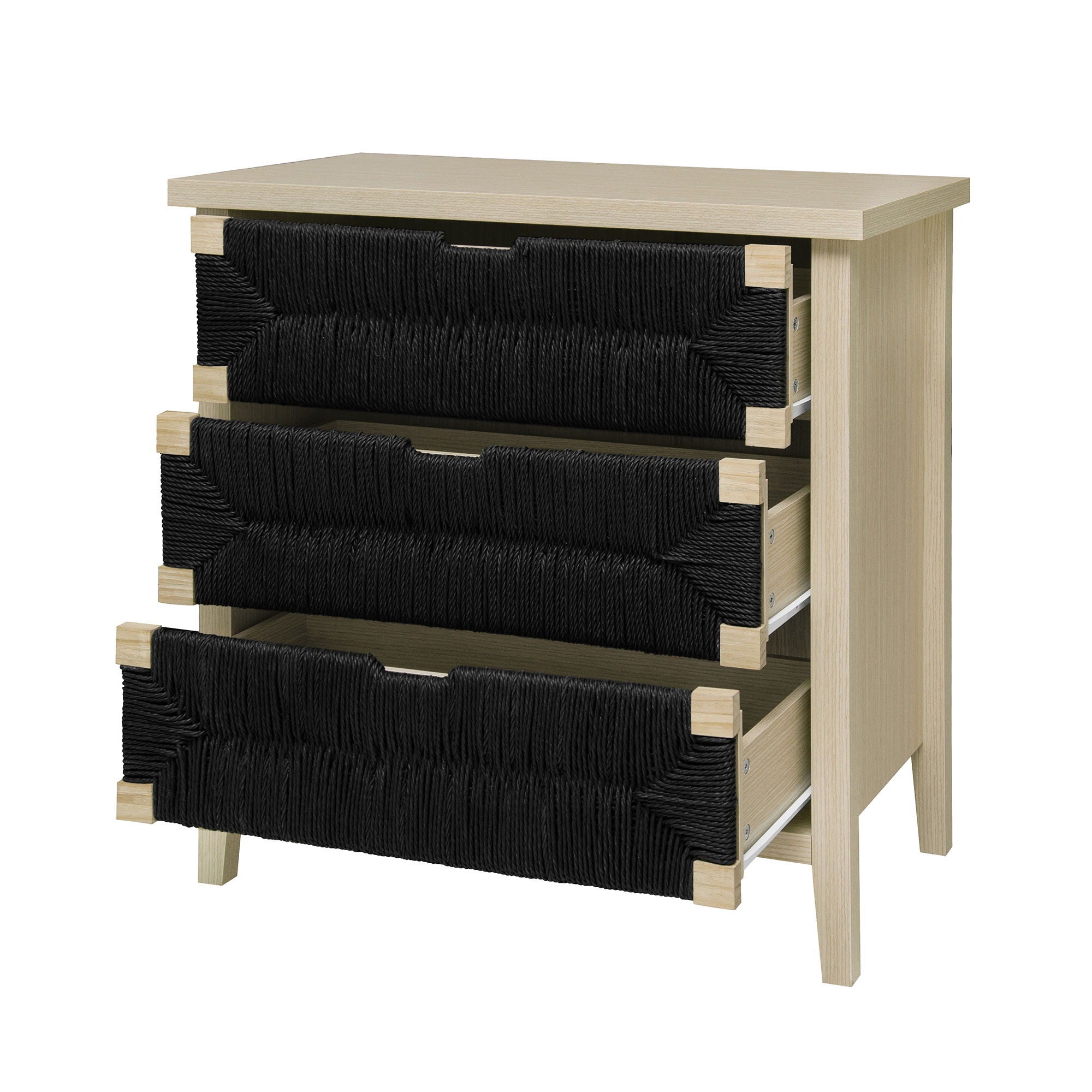 3 Drawer Buffet Sideboard With Adjustable Shelves, Storage Cabinet With Natural Seaweed Decor Doors For Living Room Kitchen Entryway - Natural
