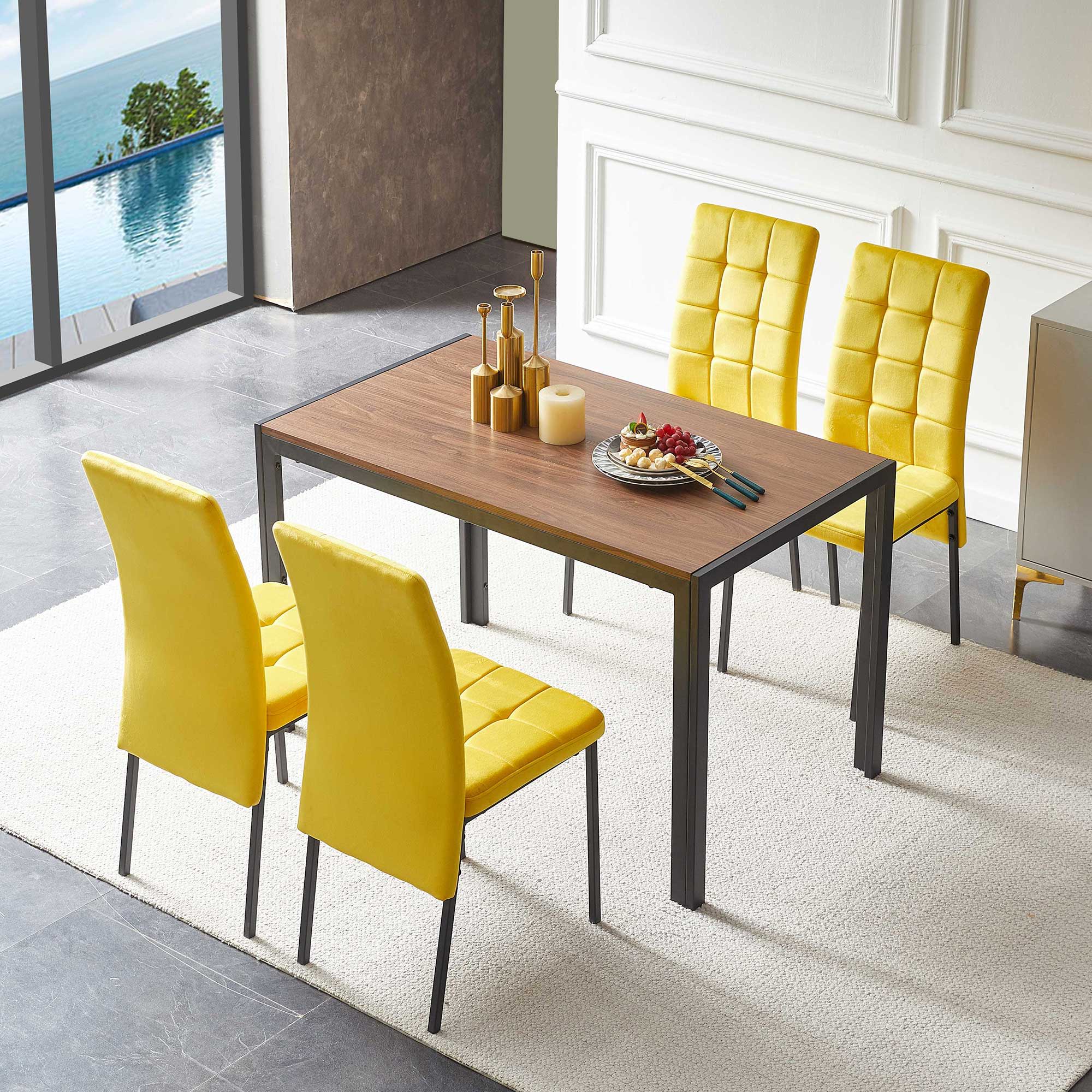 5 Piece Dining Set Including High Back Nordic Dining Chair & Creative Design Dining Table