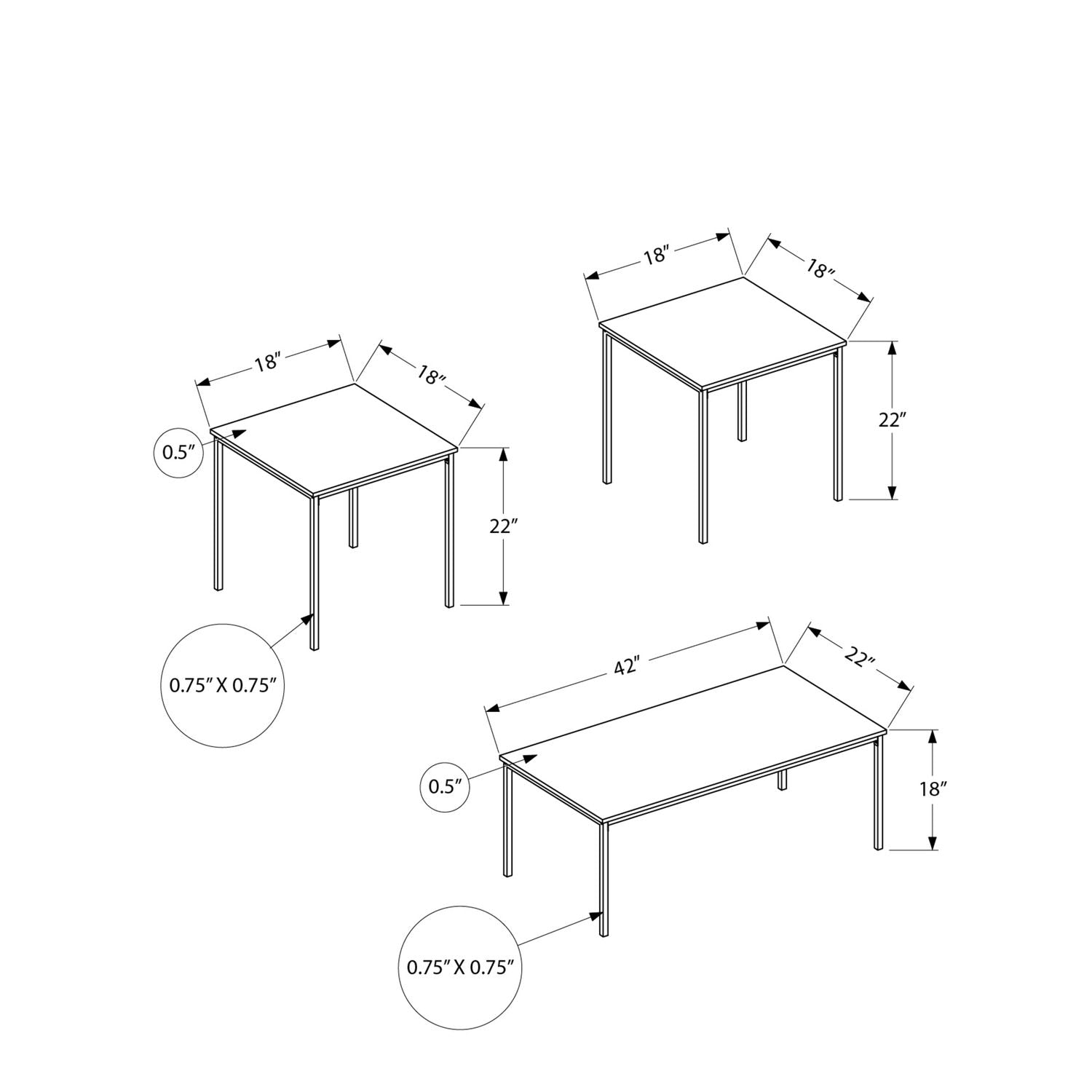 Table Set, Coffee, End, Contemporary, Modern (Set of 3)