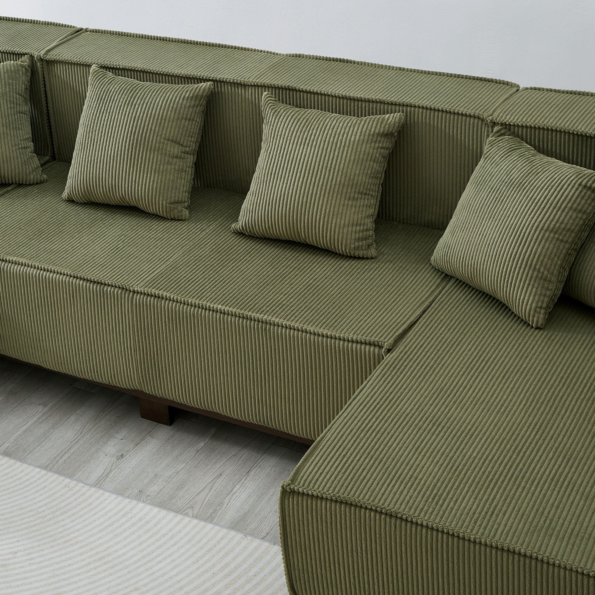 U-Shaped Sectional Sofa With RGB LED Light Strip And 6 Pillows