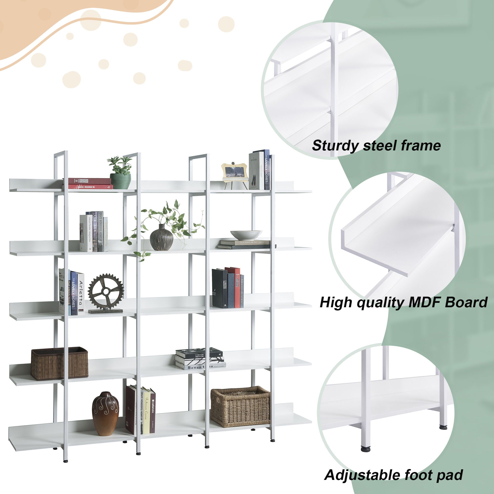 Vintage Industrial 5 Tier Open Bookcase