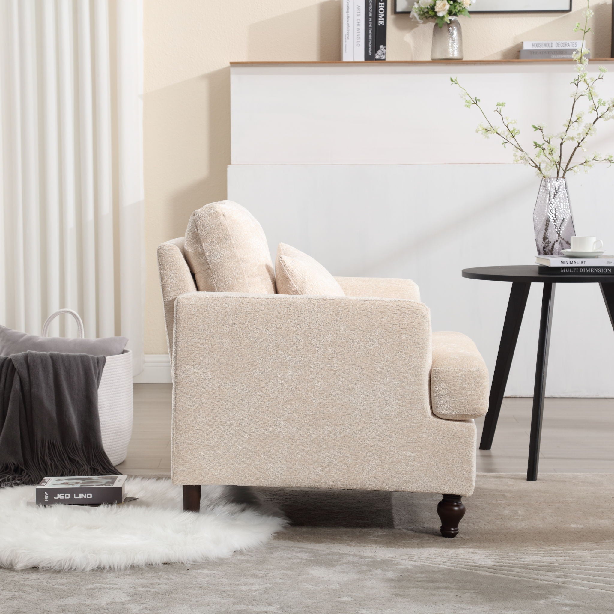 Modern Mid Century Wood Frame Armchair With Tufted Design