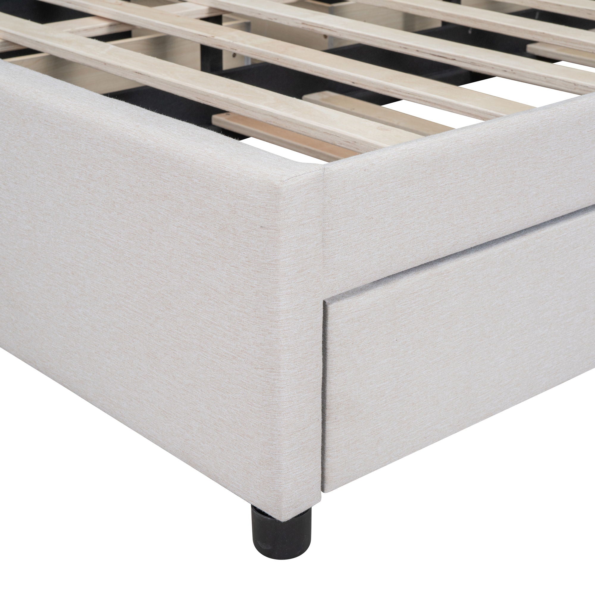 Upholstered Platform Bed With Drawers, Classic Headboard Design