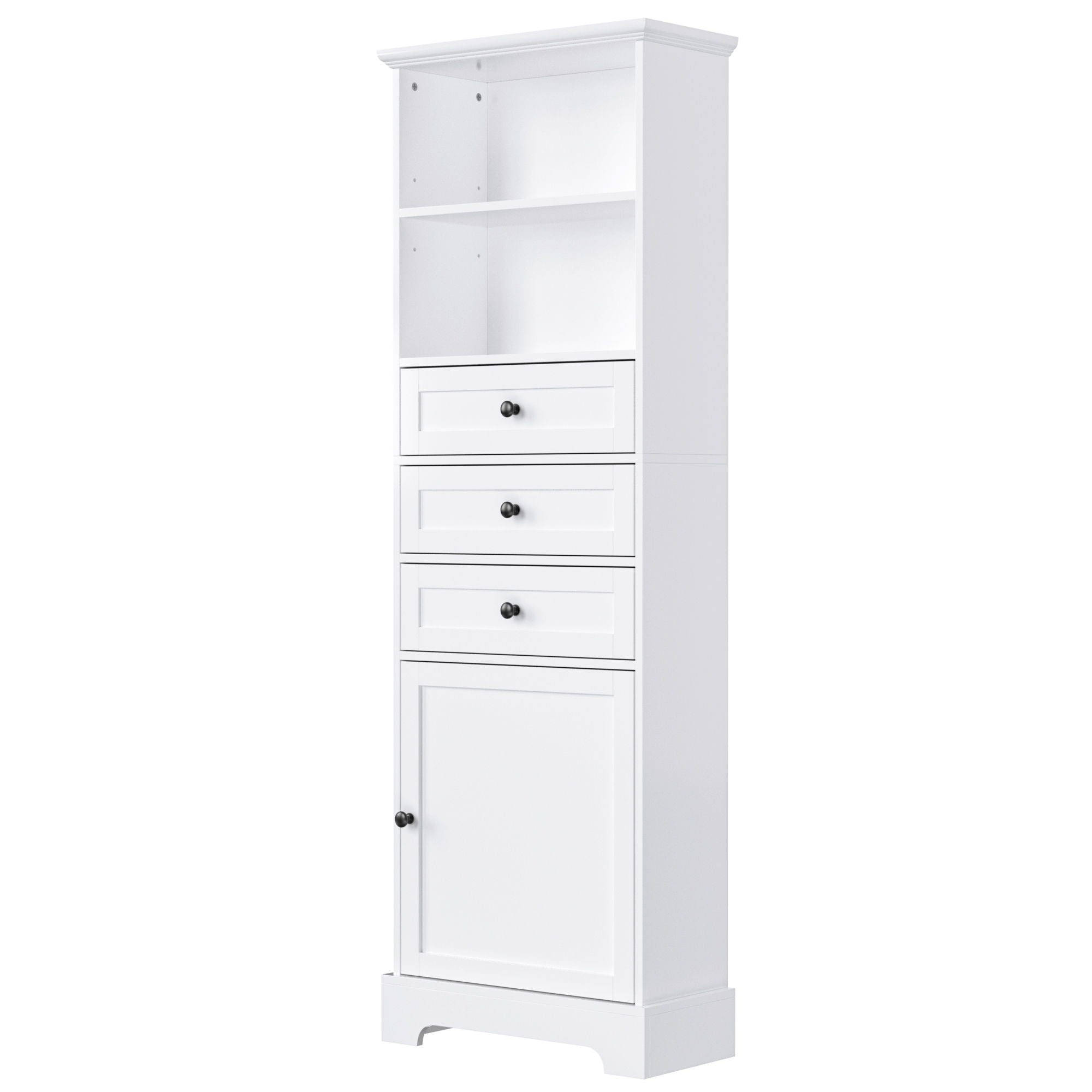 Tall Storage Cabinet With 3 Drawers And Adjustable Shelves For Bathroom