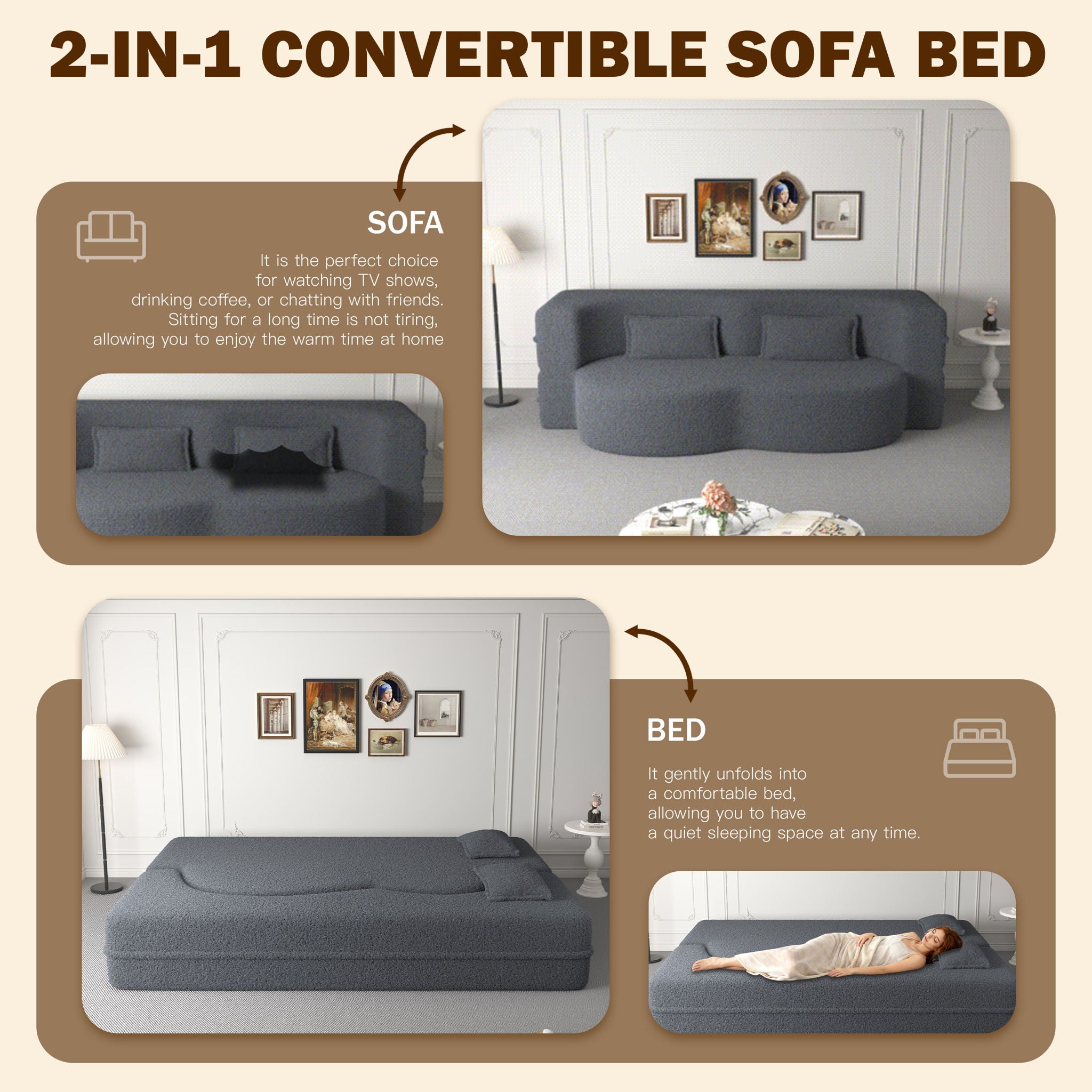 Modern Floor Sofa With 2 Pillows, Twin Size For Living Room