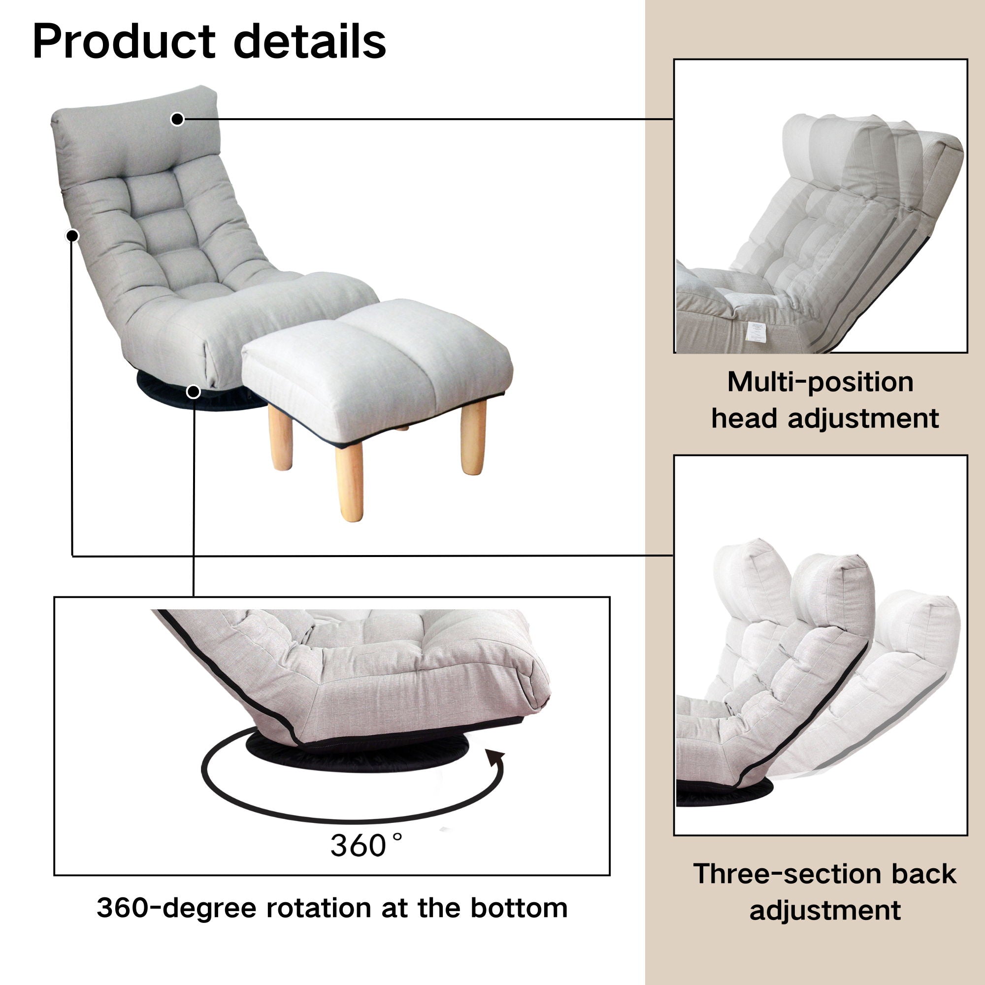 Adjustable Japanese Reclining Floor Chair Sofa With Metal Frame For Living Room