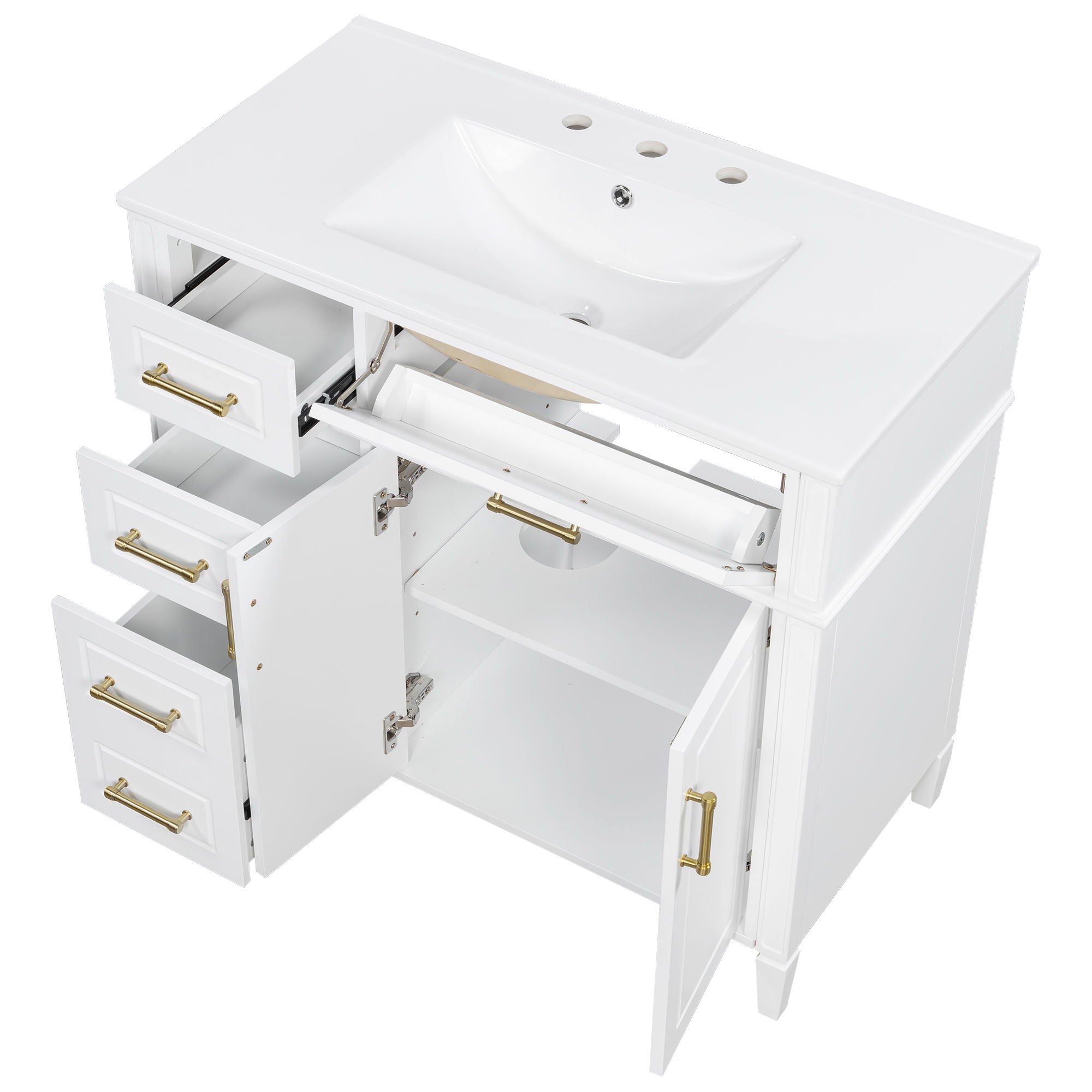 Bathroom Vanity With Sink, 4 Drawers (1 Flip Drawer), 2 Doors & Adjustable Shelf - White
