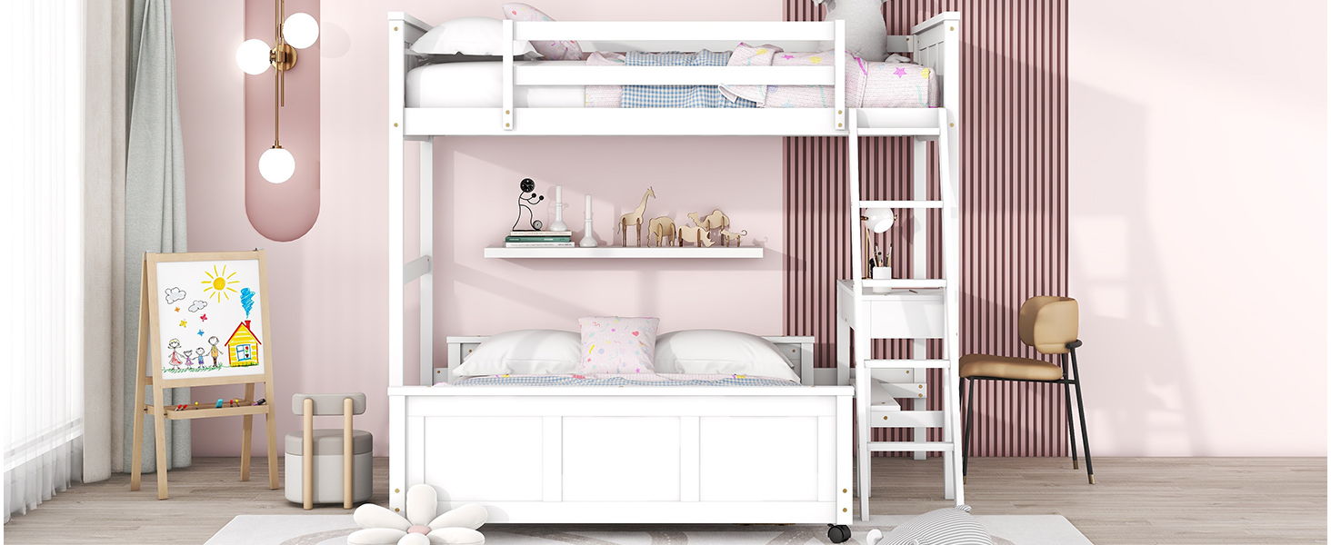Full Over Full Bunk Bed With Desk