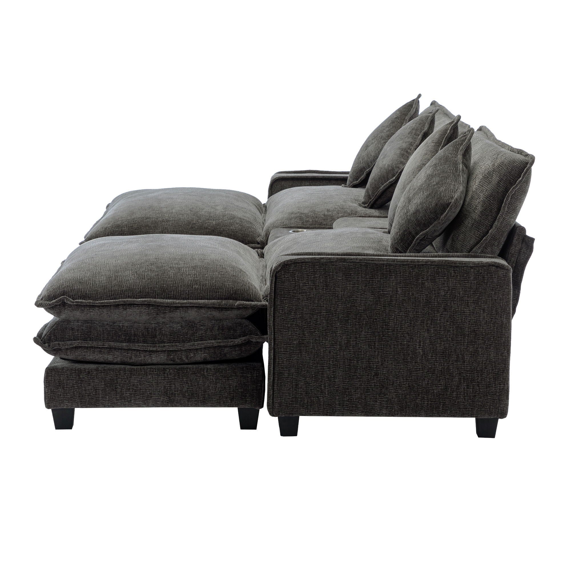 Modern Sectional Sofa With Removable Ottomans, USB Ports