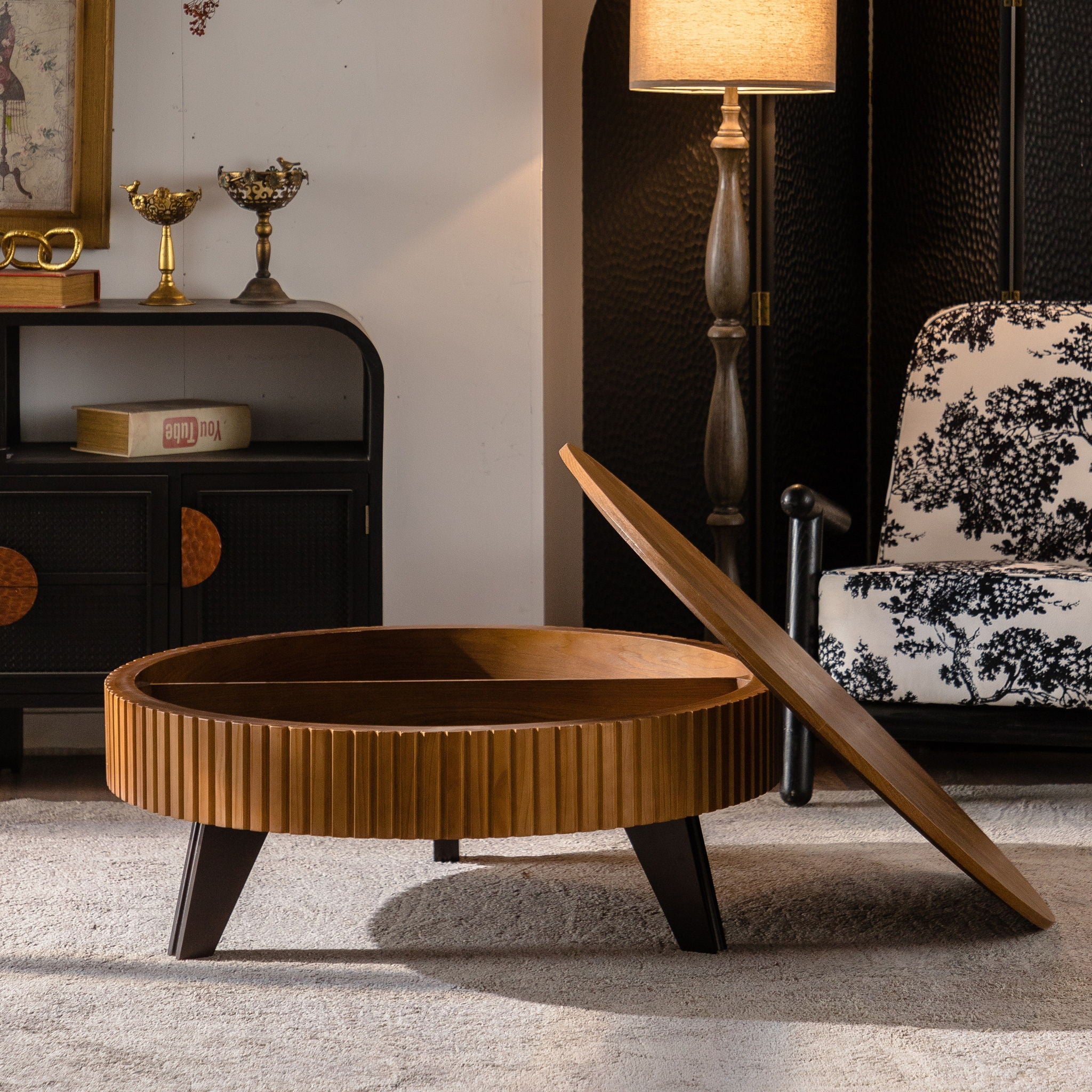 Round Retro Coffee With Solid Wood Legs