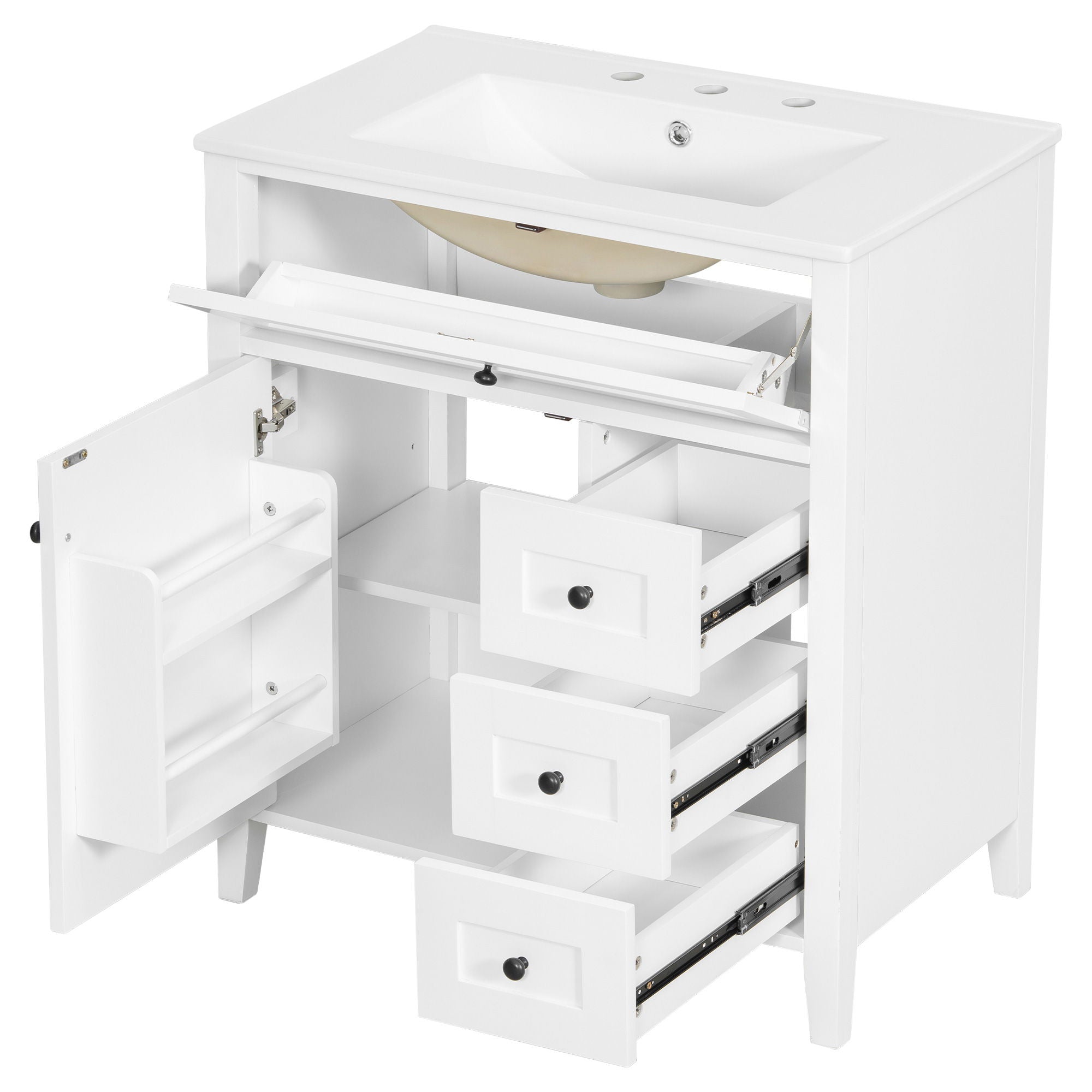 Bathroom Vanity With Sink, 3 Drawers And Adjustable Shelf