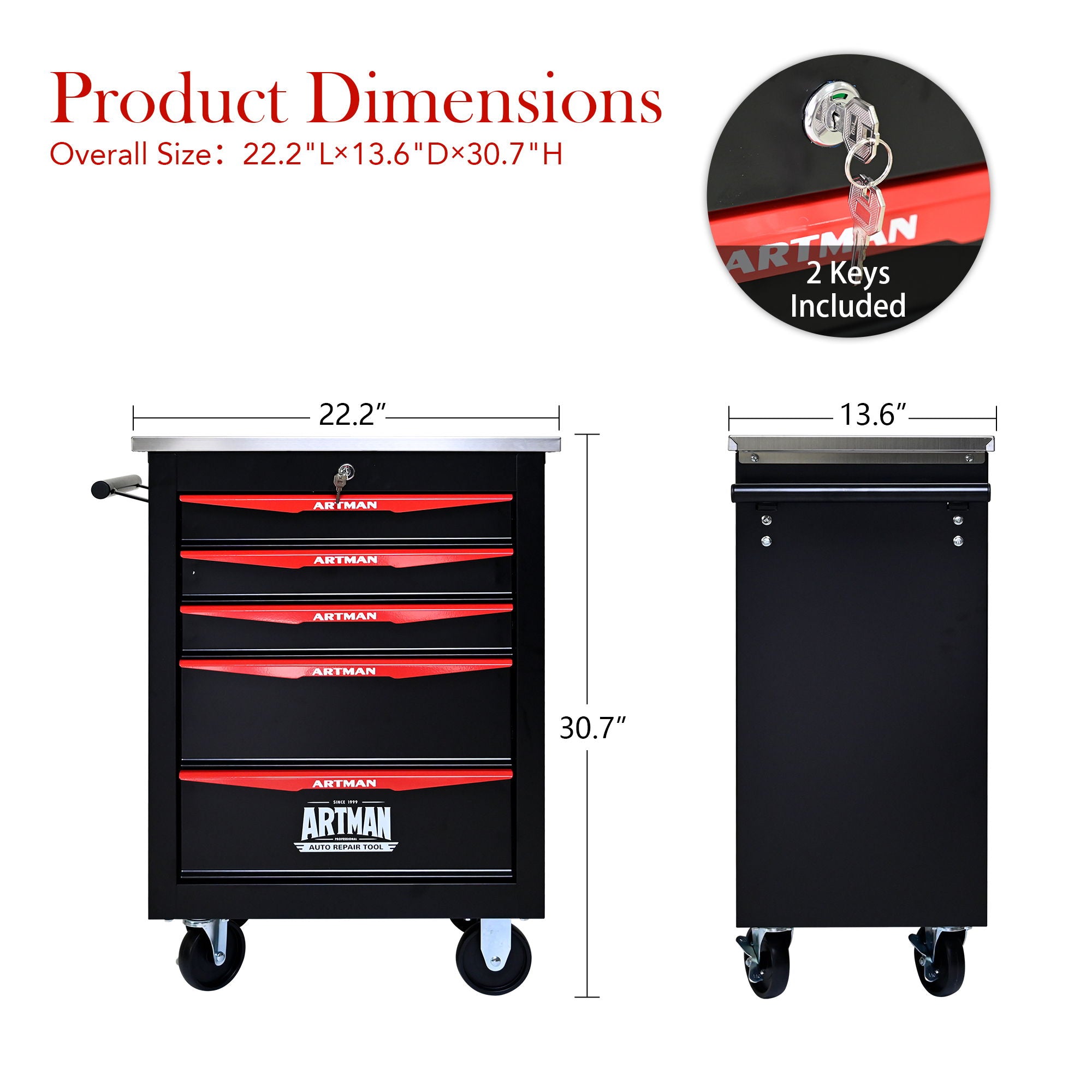 Drawer Multifunctional Tool Cart With Wheels For Garage