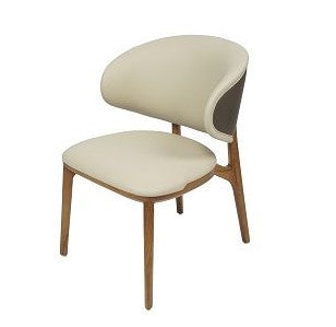 Modrest  Chance Cream Fabric  and Walnut Dining Chair Set of 2