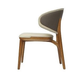 Modrest  Chance Cream Fabric  and Walnut Dining Chair Set of 2
