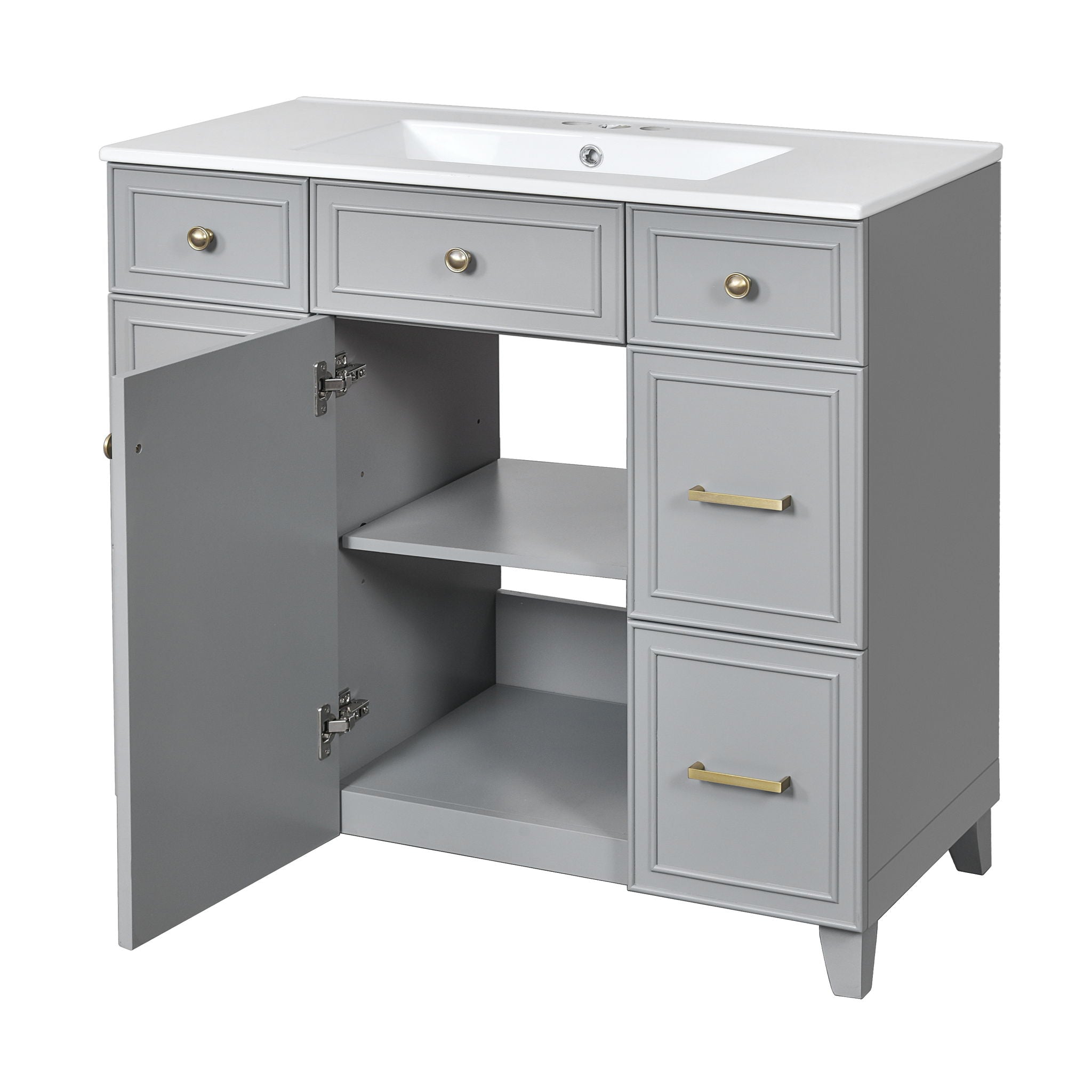 Bathroom Vanity With Ceramic Sink, Soft Close Doors, Adjustable Shelves