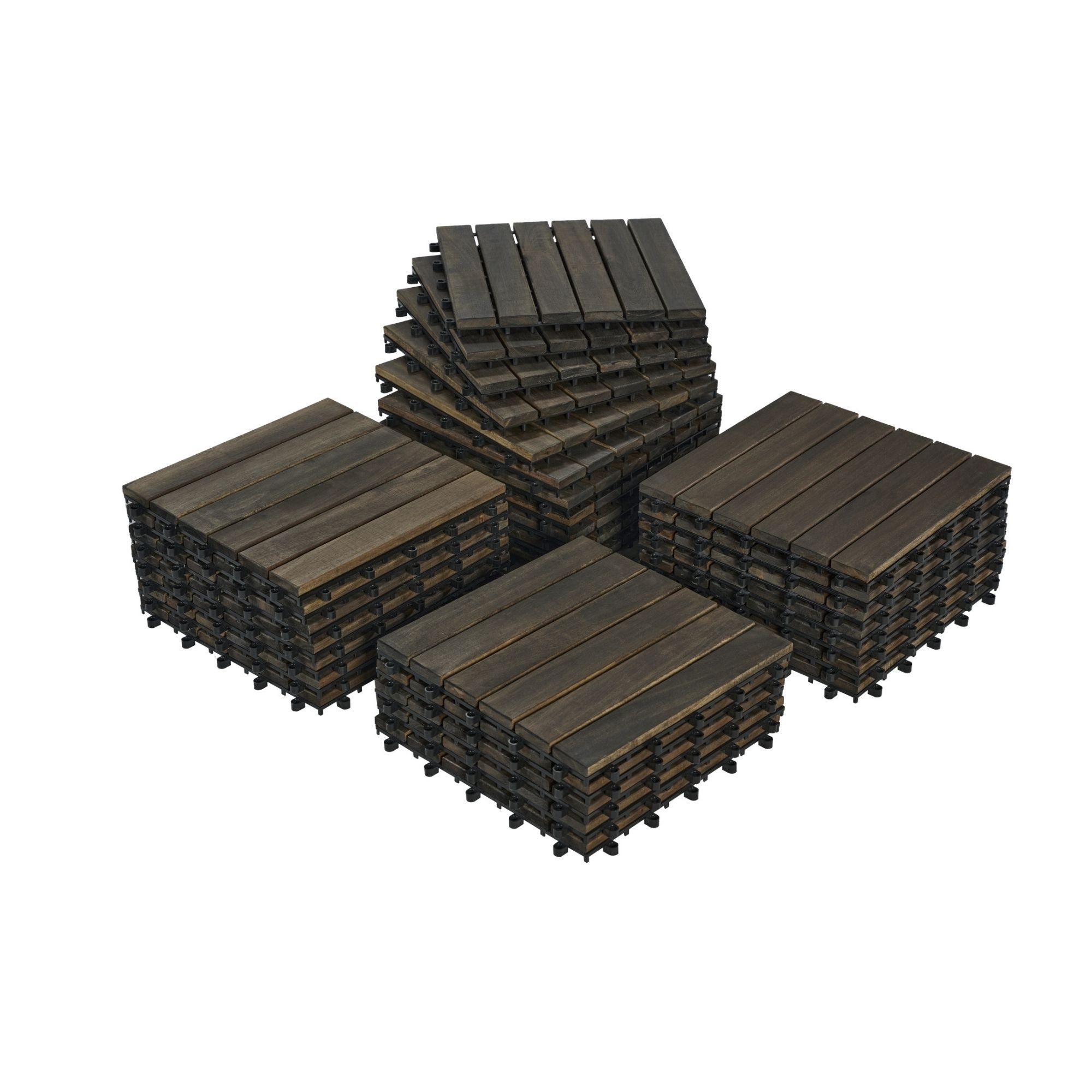 Acacia Hardwood Interlocking Deck Tiles, Striped Pattern