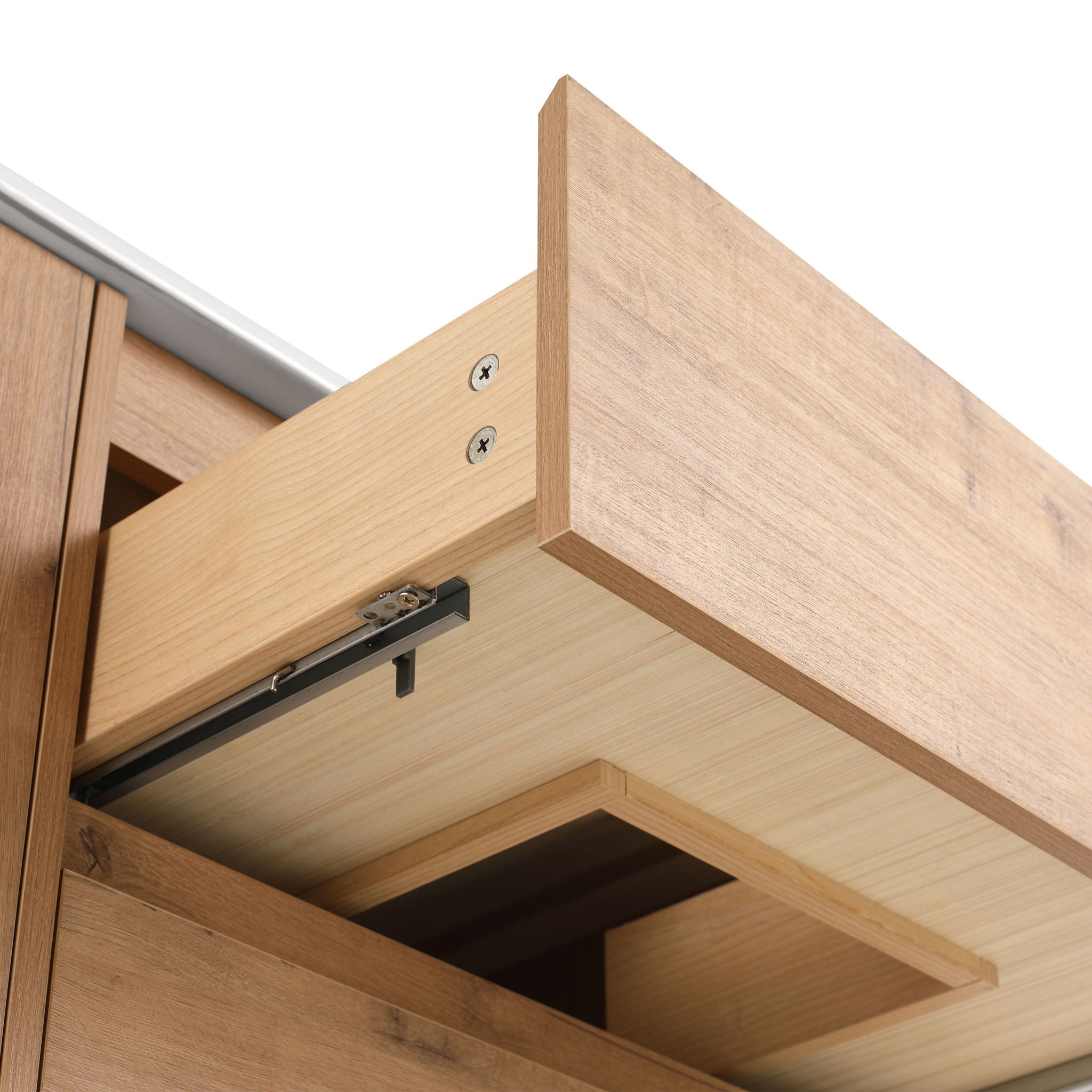 Modern Wall Mounted Bathroom Vanity With Ceramic Sink And Storage Rack, 2 Soft Close Drawers