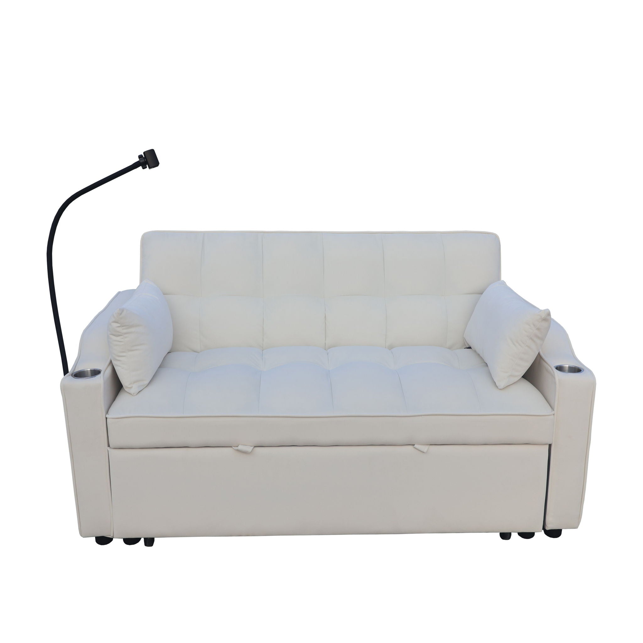 Modern Loveseat Futon Sofa With Pullout Bed, Adjustable Reclining Backrest, Toss Pillows