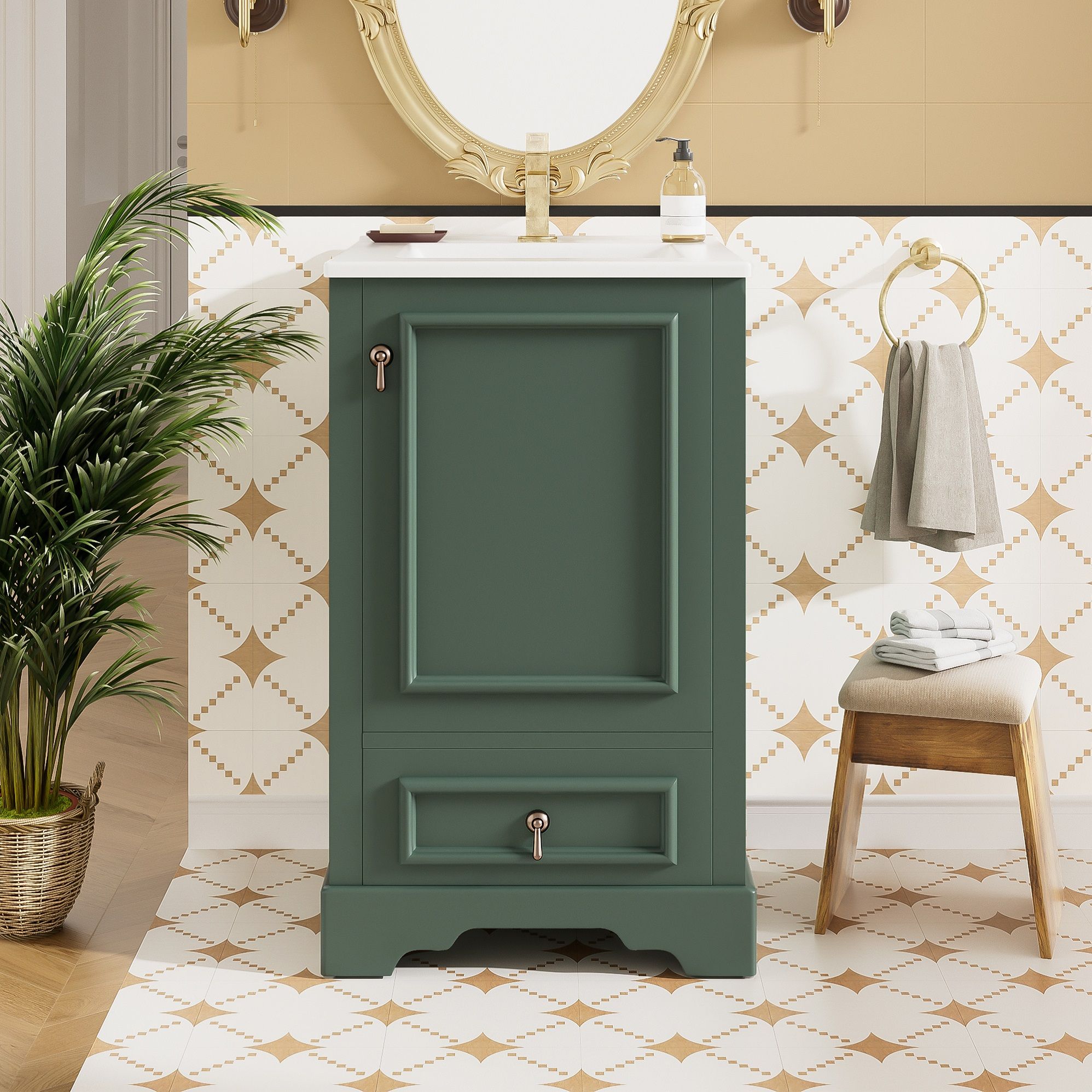 Bathroom Vanity With Sink, Soft Close Door, Adjustable U-Shaped Shelf