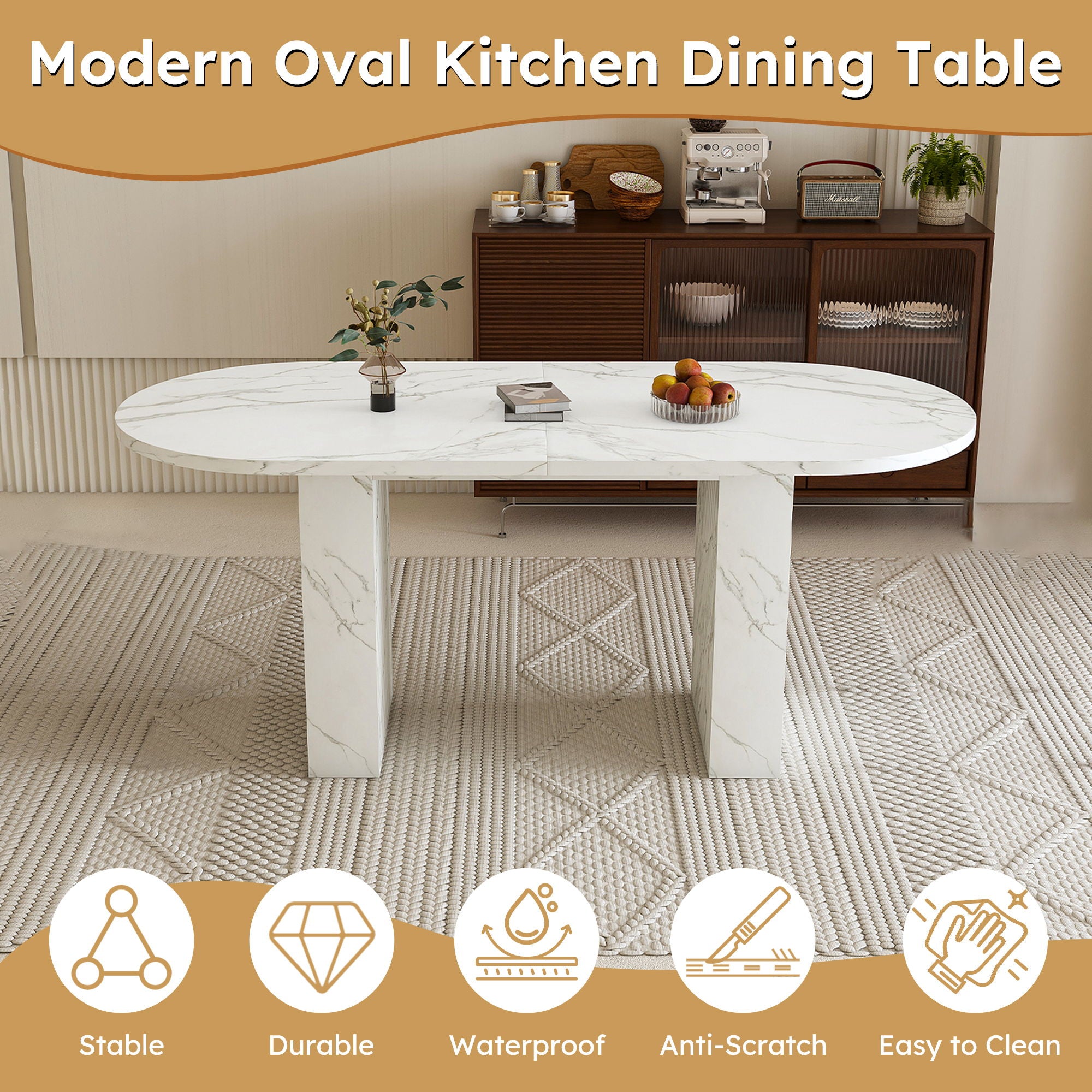 Oval Dining Table With Wood Strip Base