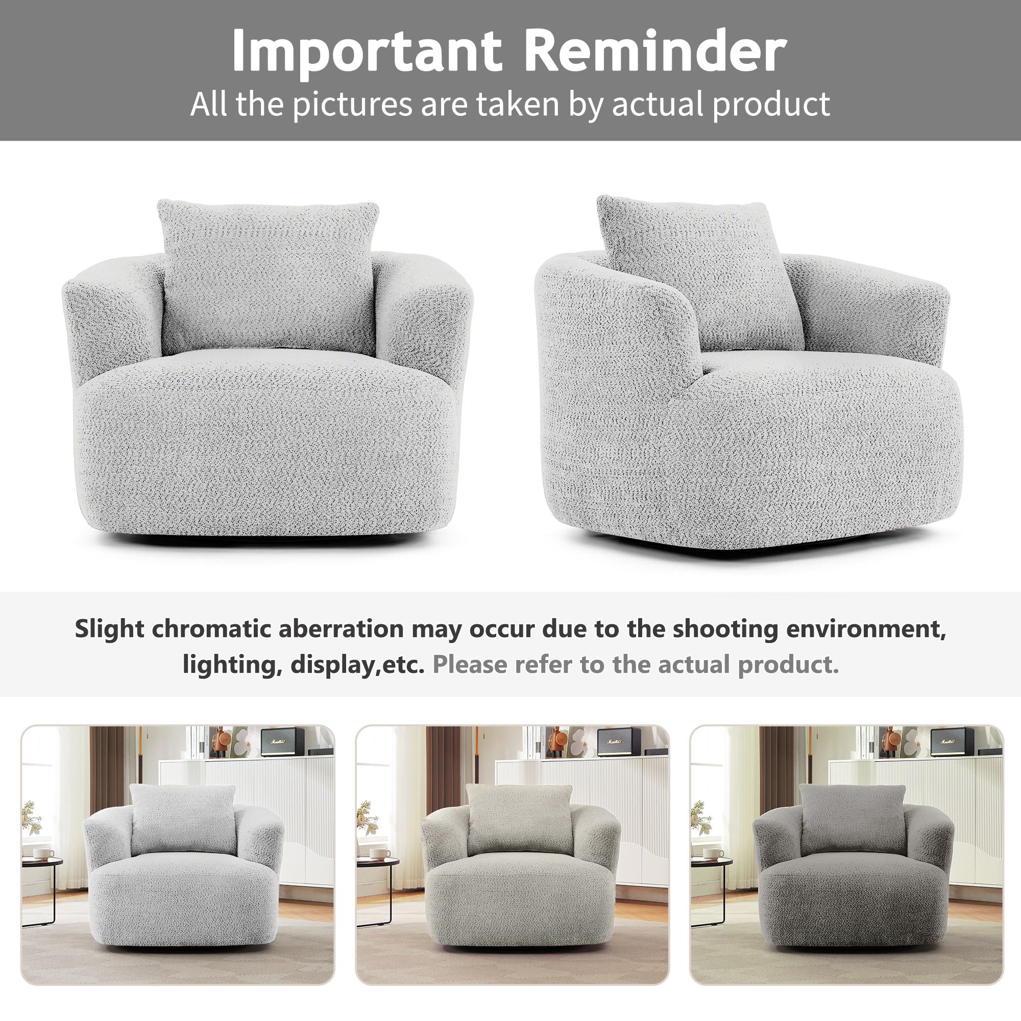 360° Swivel Barrel Sofa Chair With Throw Pillow, Upholstered Accent Chair