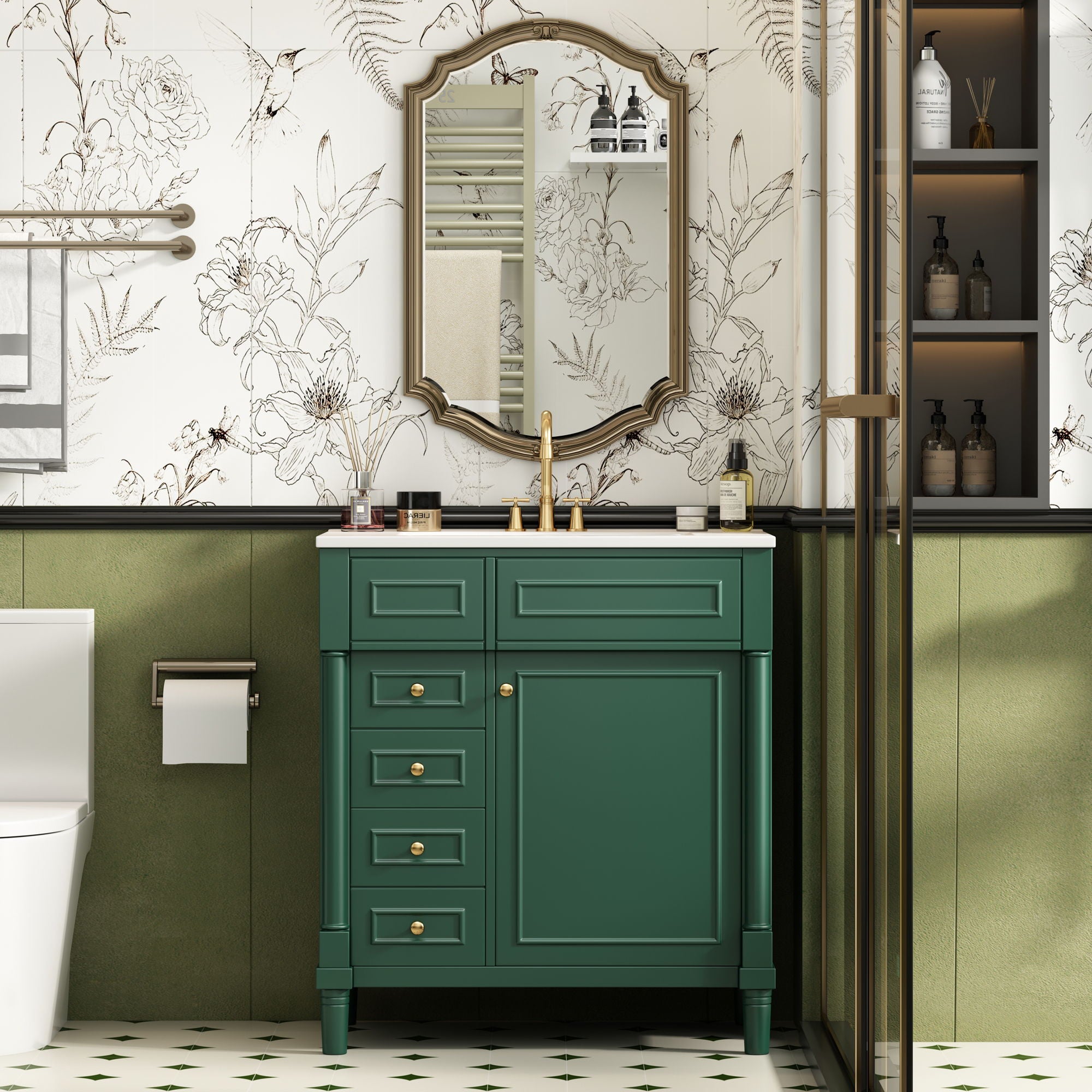 Bathroom Vanity With Sink, Freestanding Storage Cabinet & 2 Drawers And Soft Closing Door, Solid Legs, Frame, Basin,