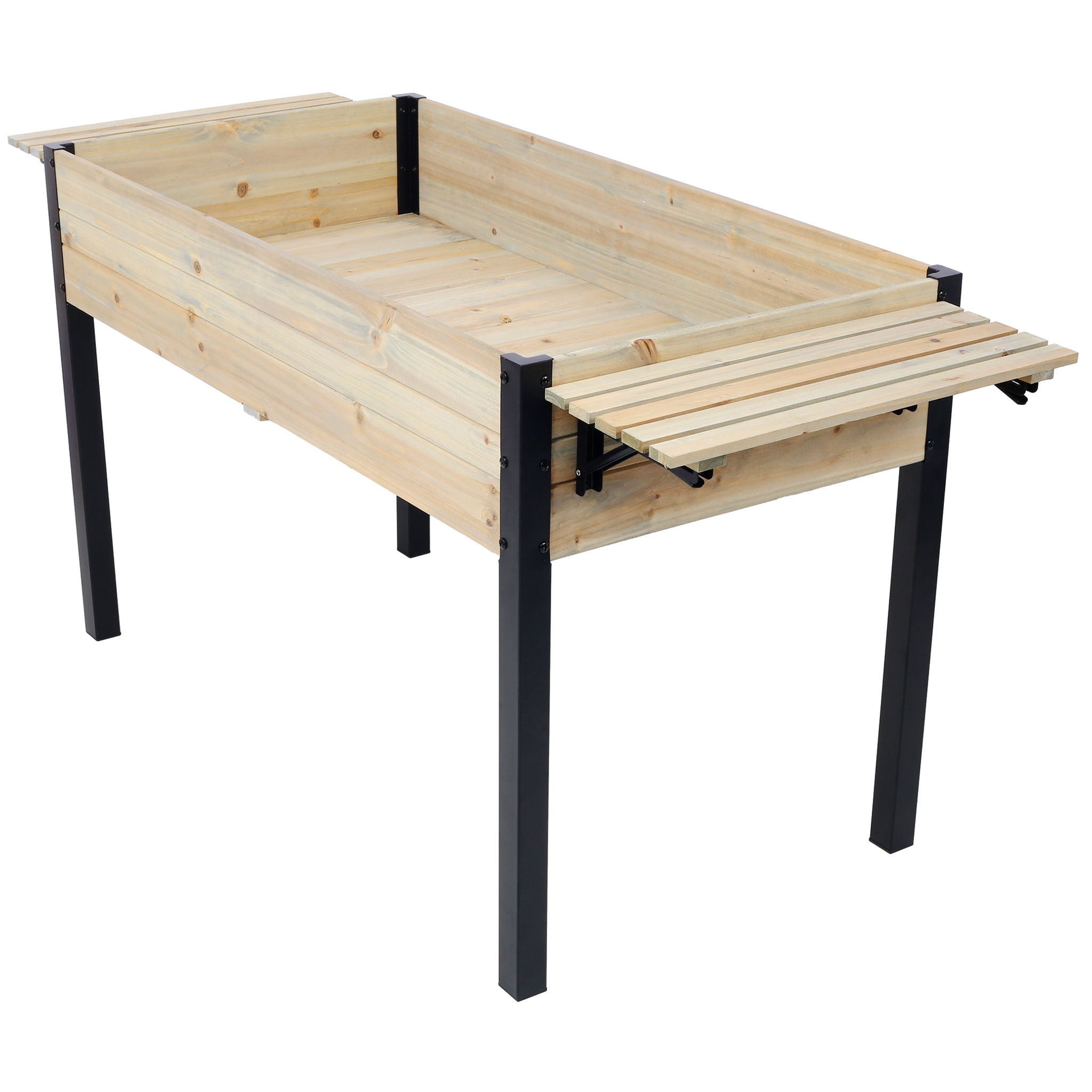 Raised Garden Bed With Metal Legs And Folding Storage Shelf