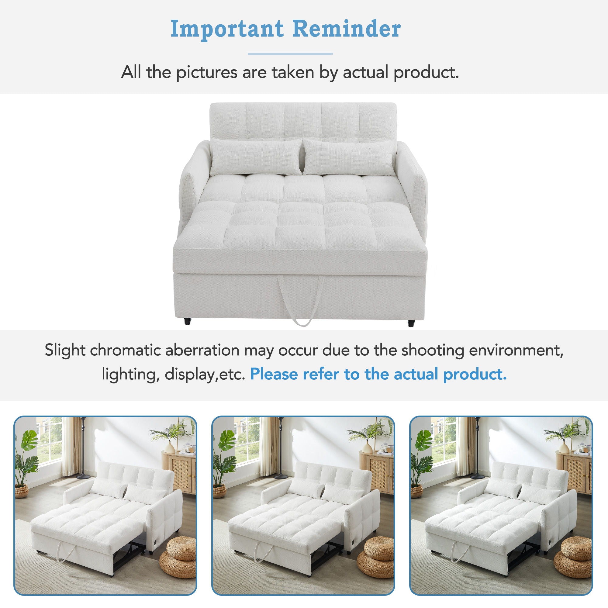 Loveseat Sofa Pull-Out Bed With Adjustable Backrest, 3 USB Ports And 2 Lumbar Pillows For Living Room