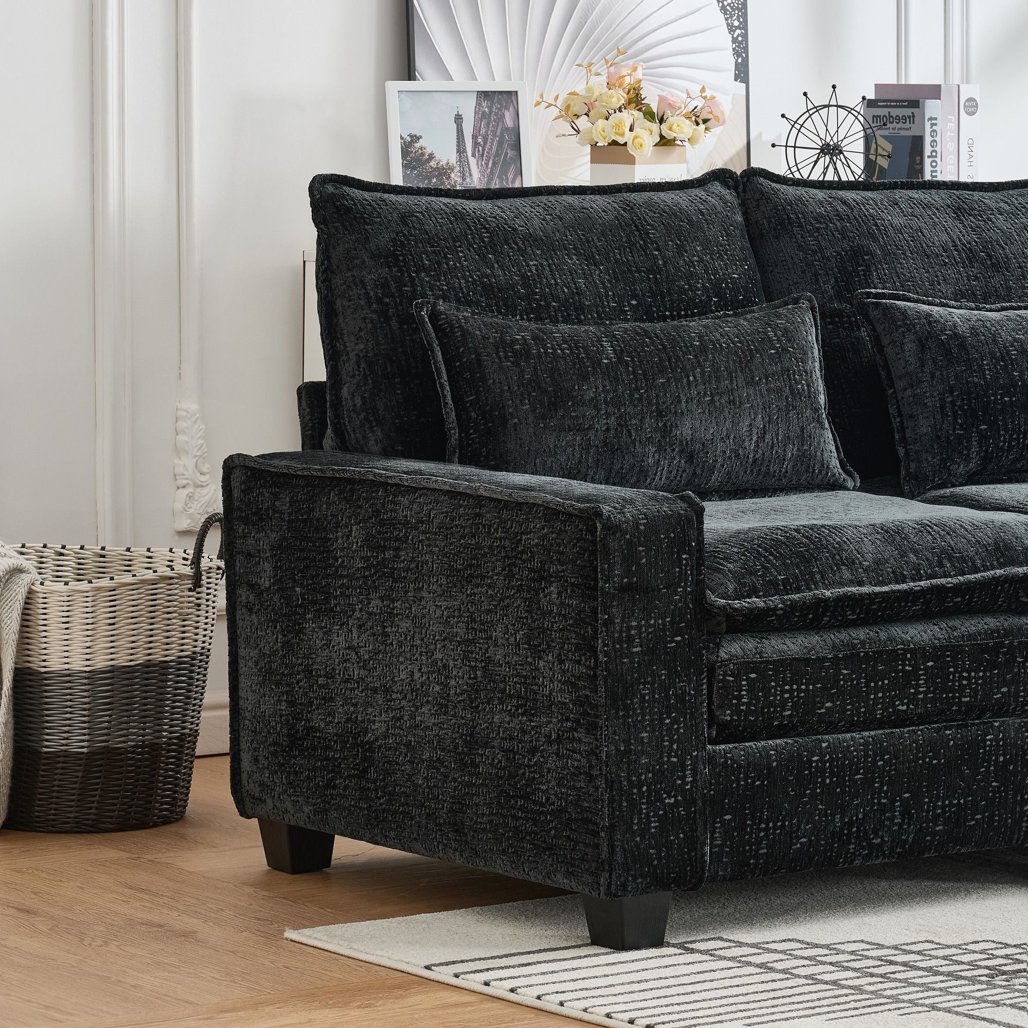 Modern Comfy L Shaped Sectional Sofa With Movable Ottoman