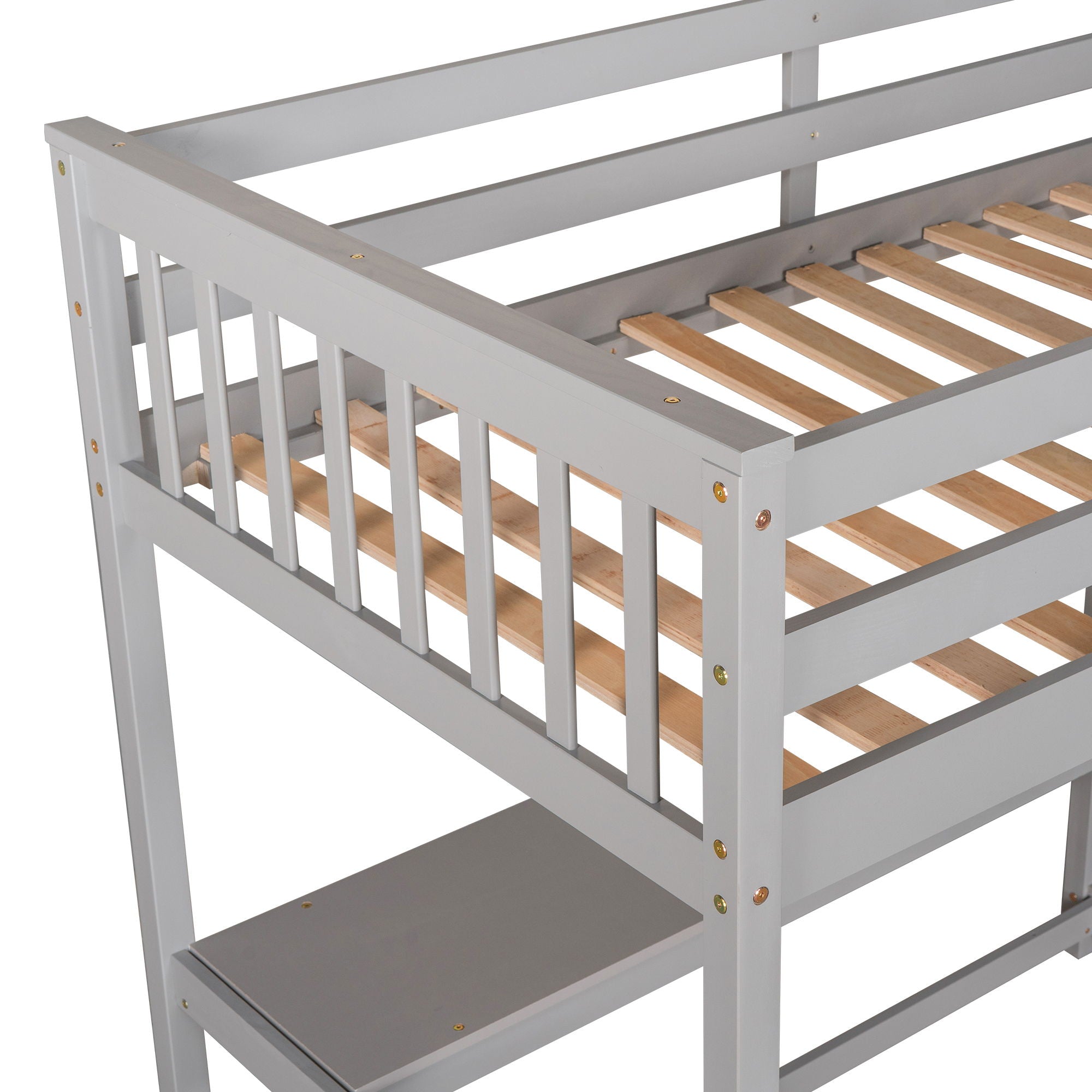 Loft Bed With Storage Shelves And Under Bed Desk