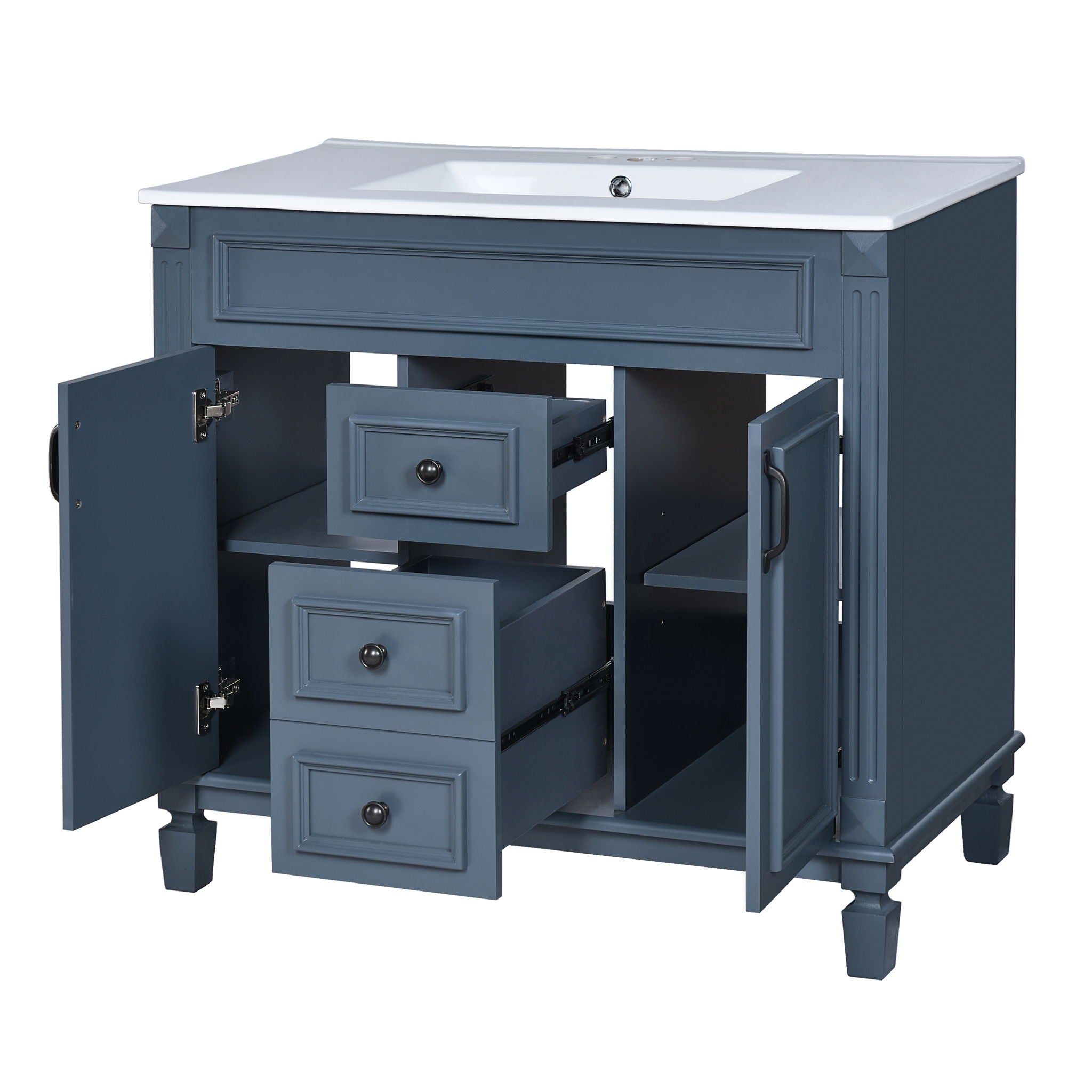 Bathroom Vanity With Top Sink, Mirror Cabinet, 2 Soft Closing Doors & 2 Drawers