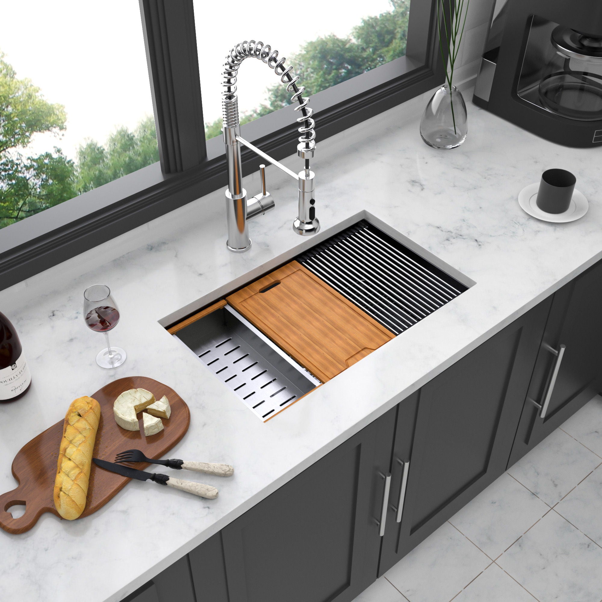 Workstation Kitchen Sink, Single Bowl Undermount