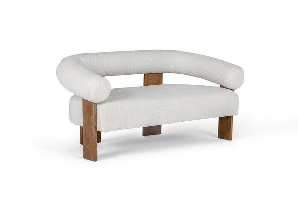 Modrest Aledo - Modern Off-White Fabric + Oak Loveseat