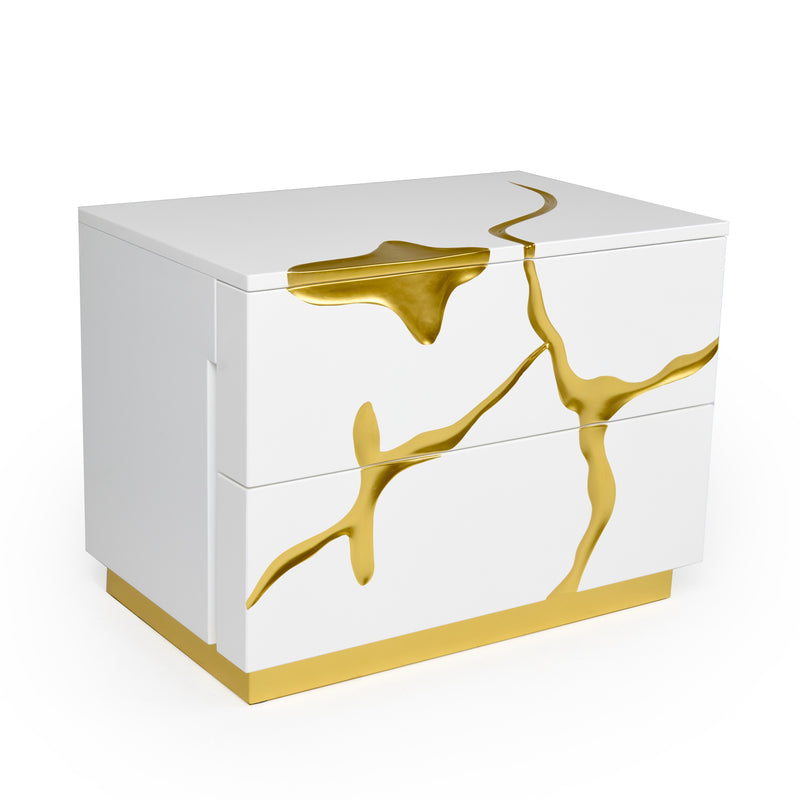 Modrest Aspen Modern Wide White and Gold Nightstand