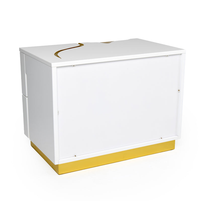 Modrest Aspen Modern Wide White and Gold Nightstand