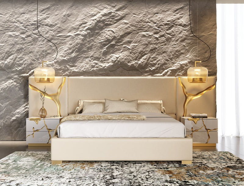 Modrest Aspen Modern White & Gold 2-Drawer Nightstand