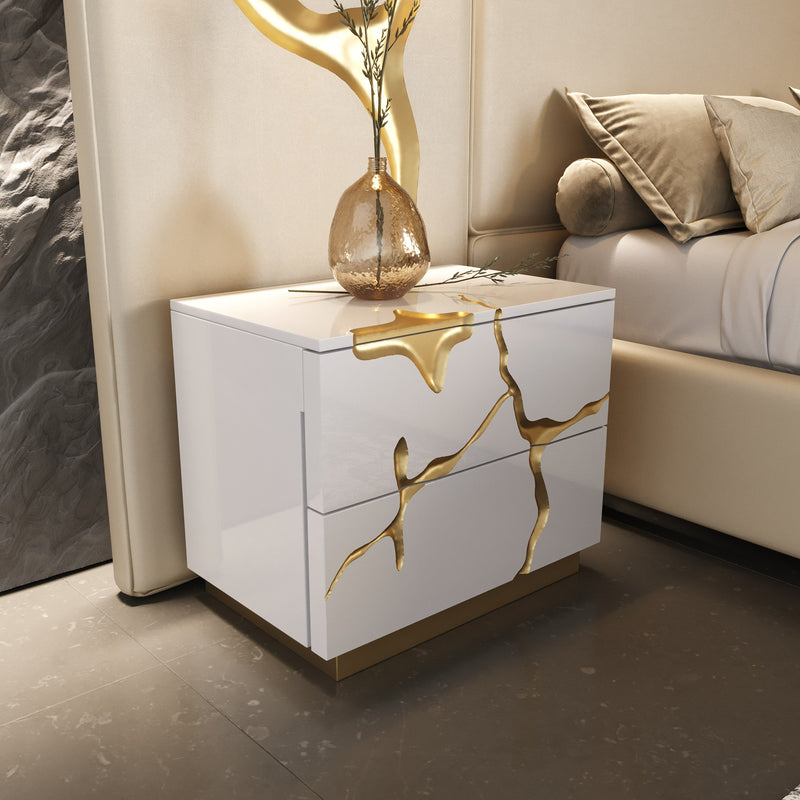 Modrest Aspen Modern White & Gold 2-Drawer Nightstand