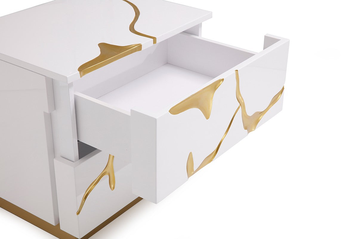 Modrest Sterling - Queen Modern Beige + Gold Bed + Nightstands