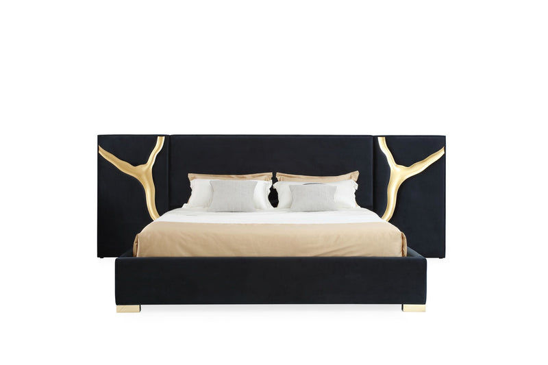 Modrest Aspen - Queen Modern Black + Gold Bed + Nightstands