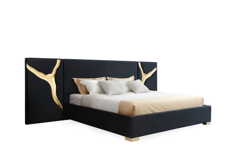 Modrest Aspen - Queen Modern Black + Gold Bed + Nightstands