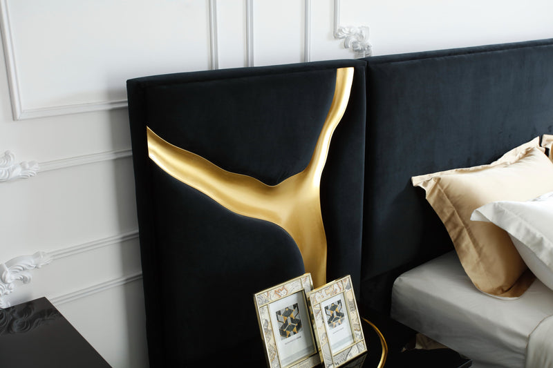 Modrest Aspen - Queen Modern Black + Gold Bed + Nightstands