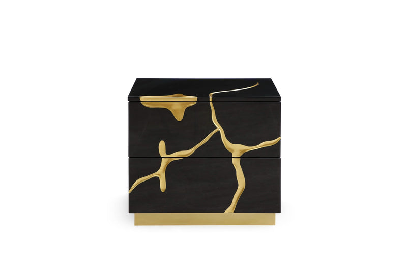 Modrest Aspen - Queen Modern Black + Gold Bed + Nightstands