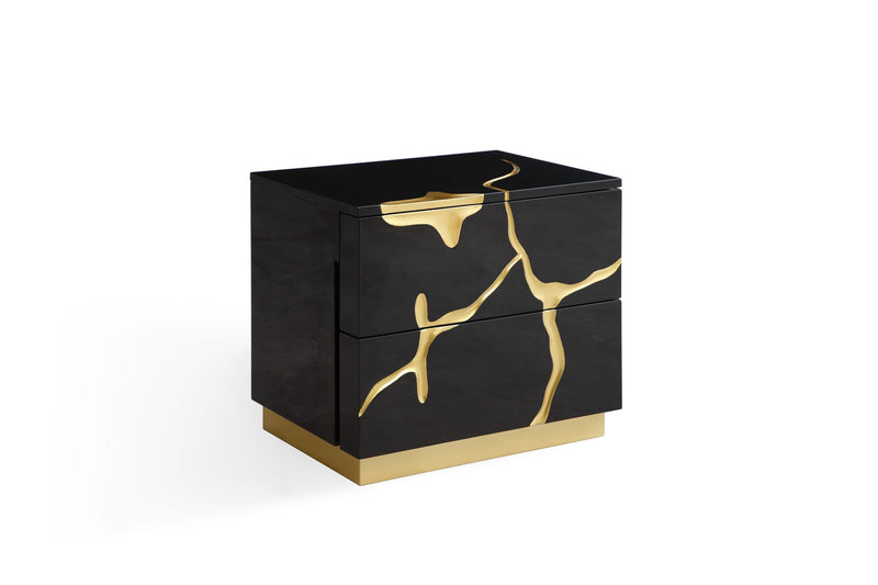 Modrest Aspen - Queen Modern Black + Gold Bed + Nightstands