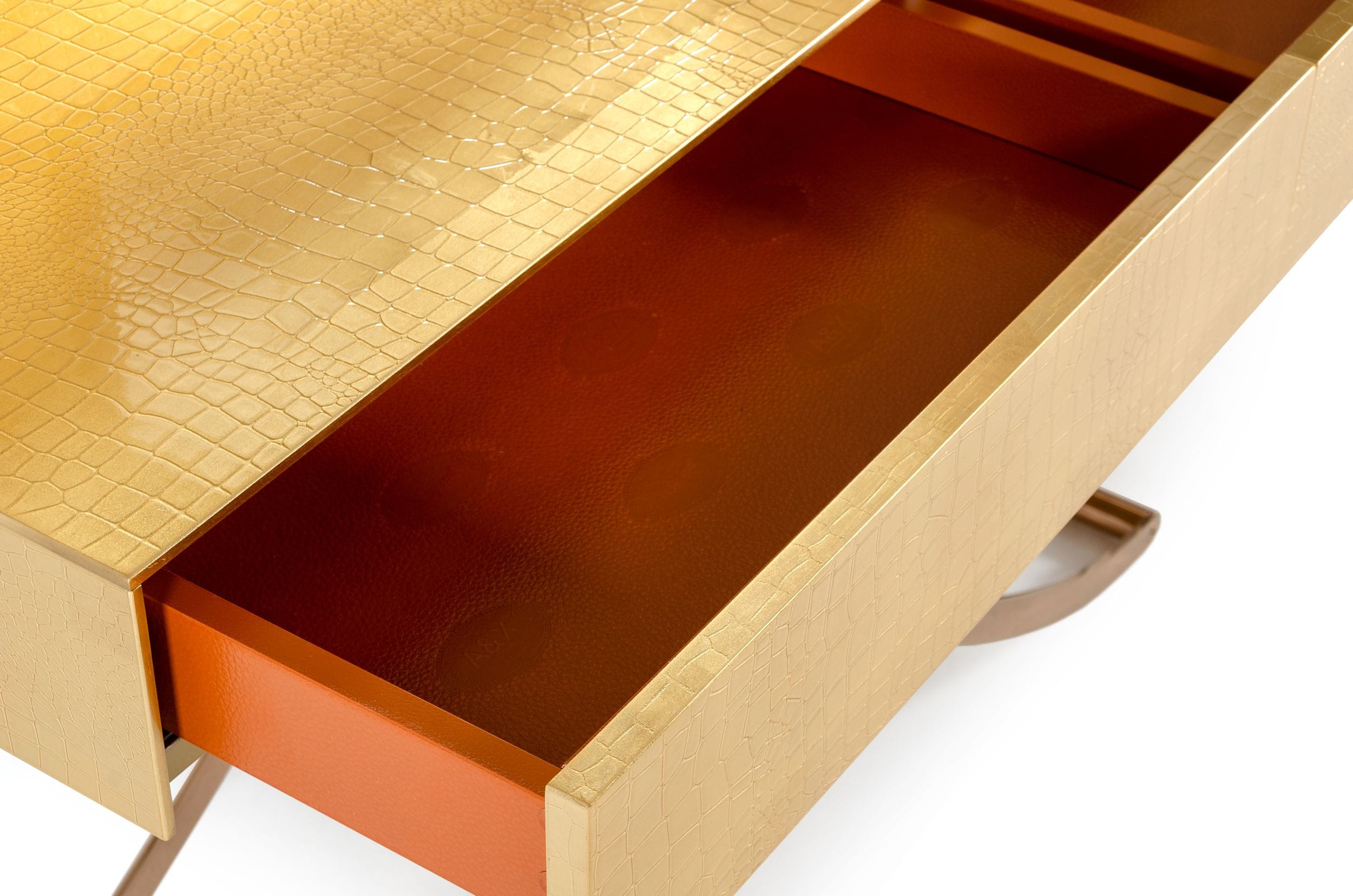 A&X Aversa - Gold Crocodile Console Table & Mirror