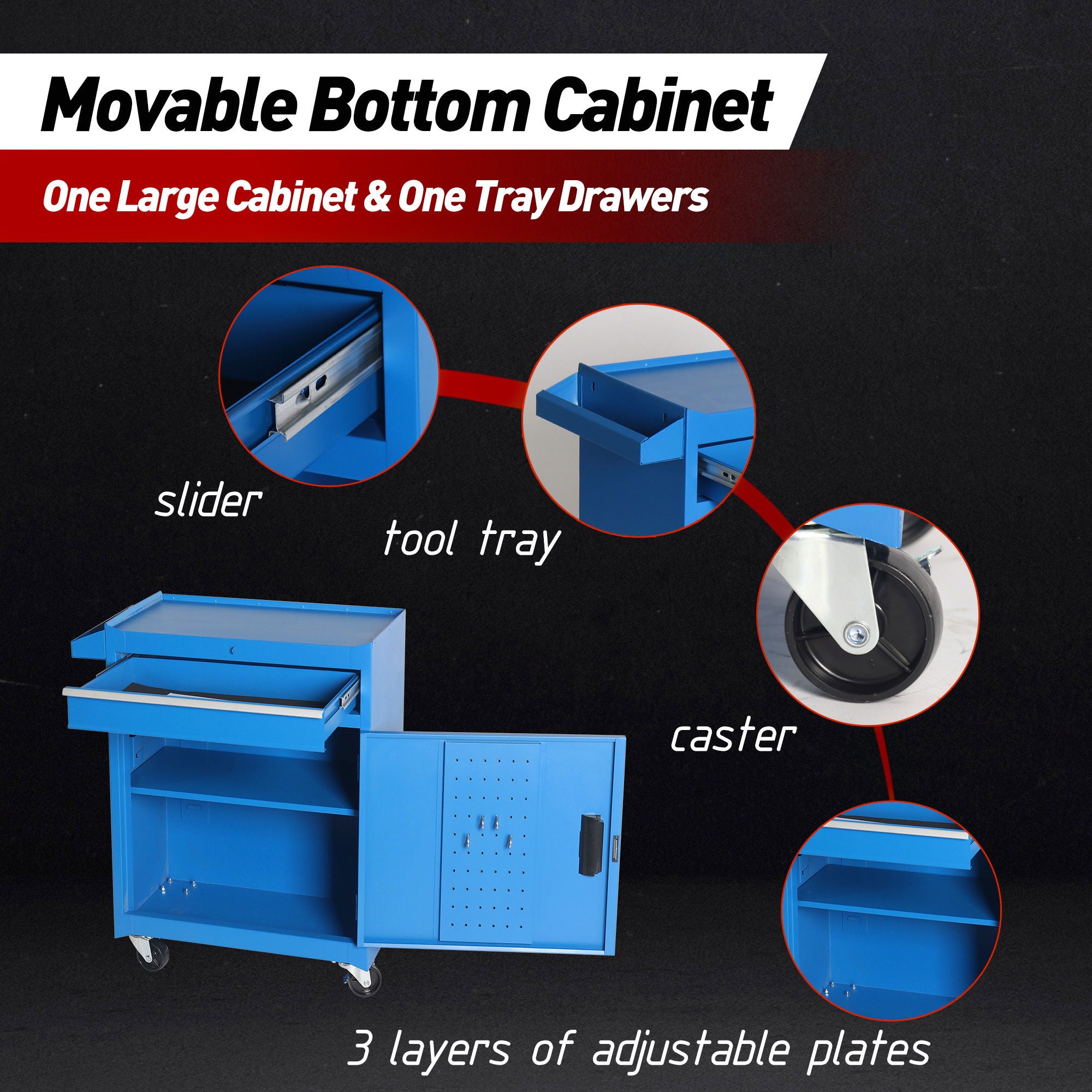 Tool Chest, 5 Drawer Rolling Tool Storage Cabinet With Detachable Top Tool Box, Liner, Universal Lockable Wheels, Adjustable Shelf, Locking Mechanism, Metal Tool Cart For Garage Workshop