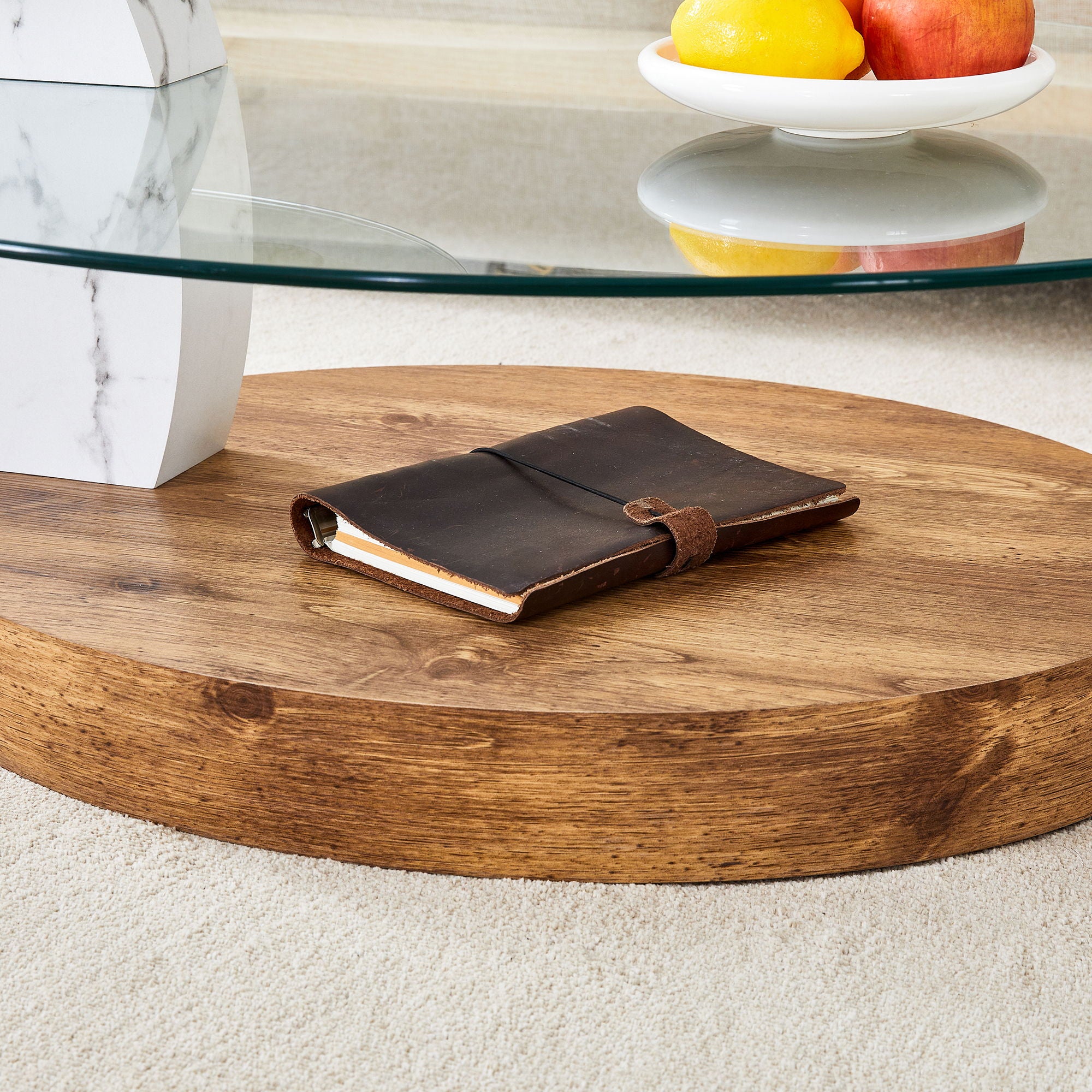 Contemporary Artistic Double Layer Coffee Table, Tempered Glass Top